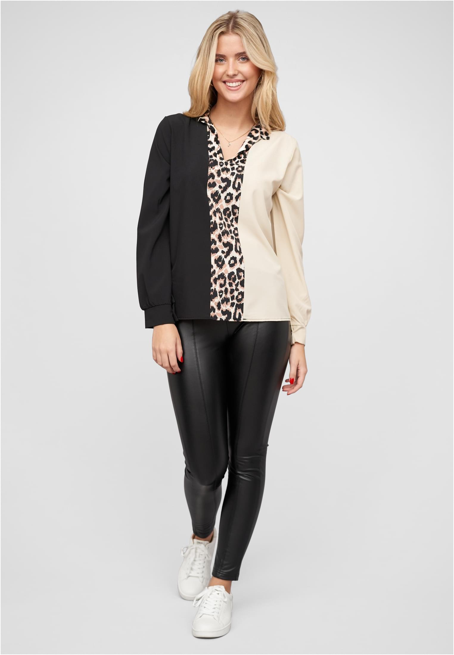 Colorblock Bluse mit Leo Print Streifen black/white L - variant image 4