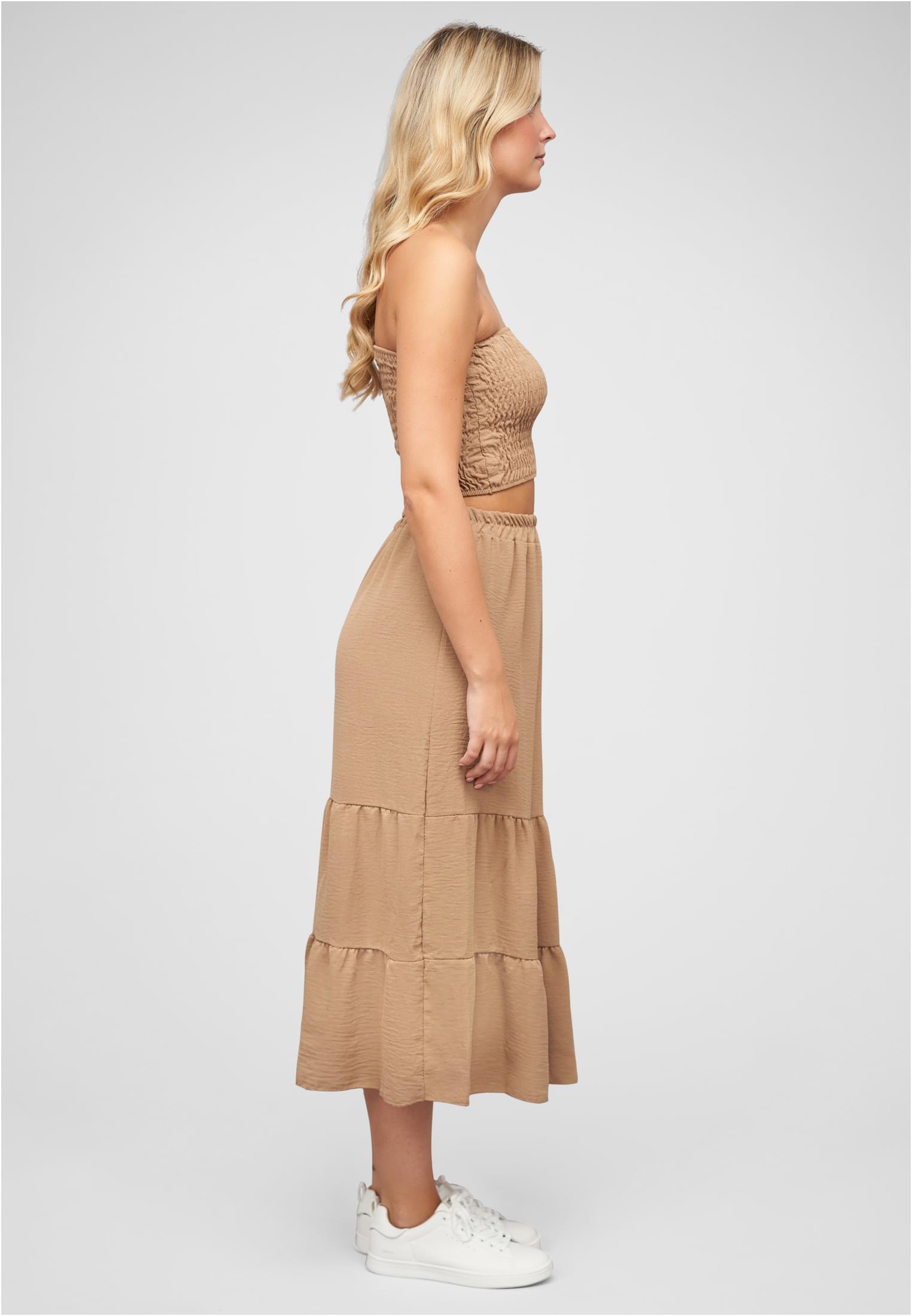 Musselin Longform Stufenrock und Bandeau Top camel L - variant image 3