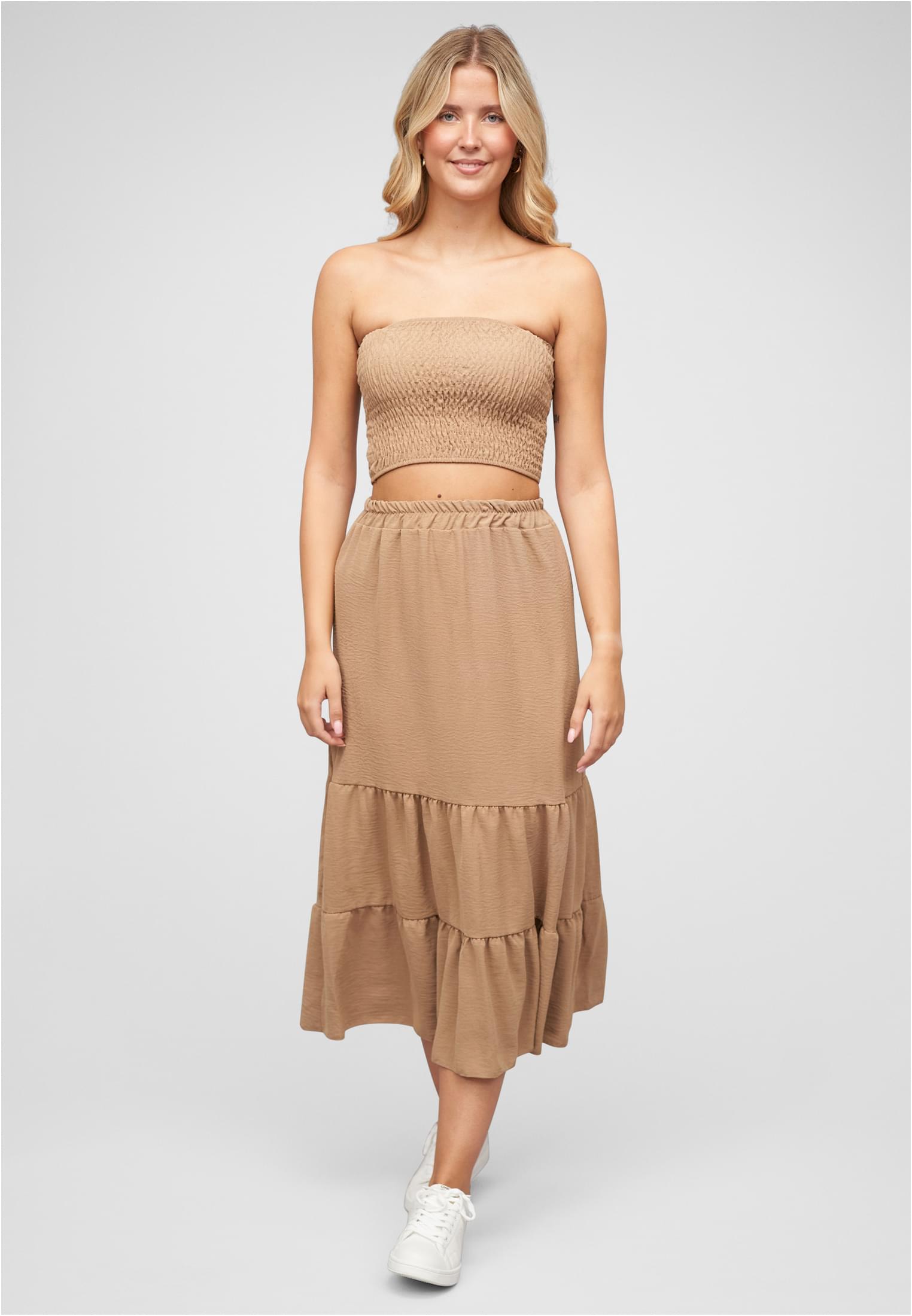 Musselin Longform Stufenrock und Bandeau Top camel L - alternate variant 1