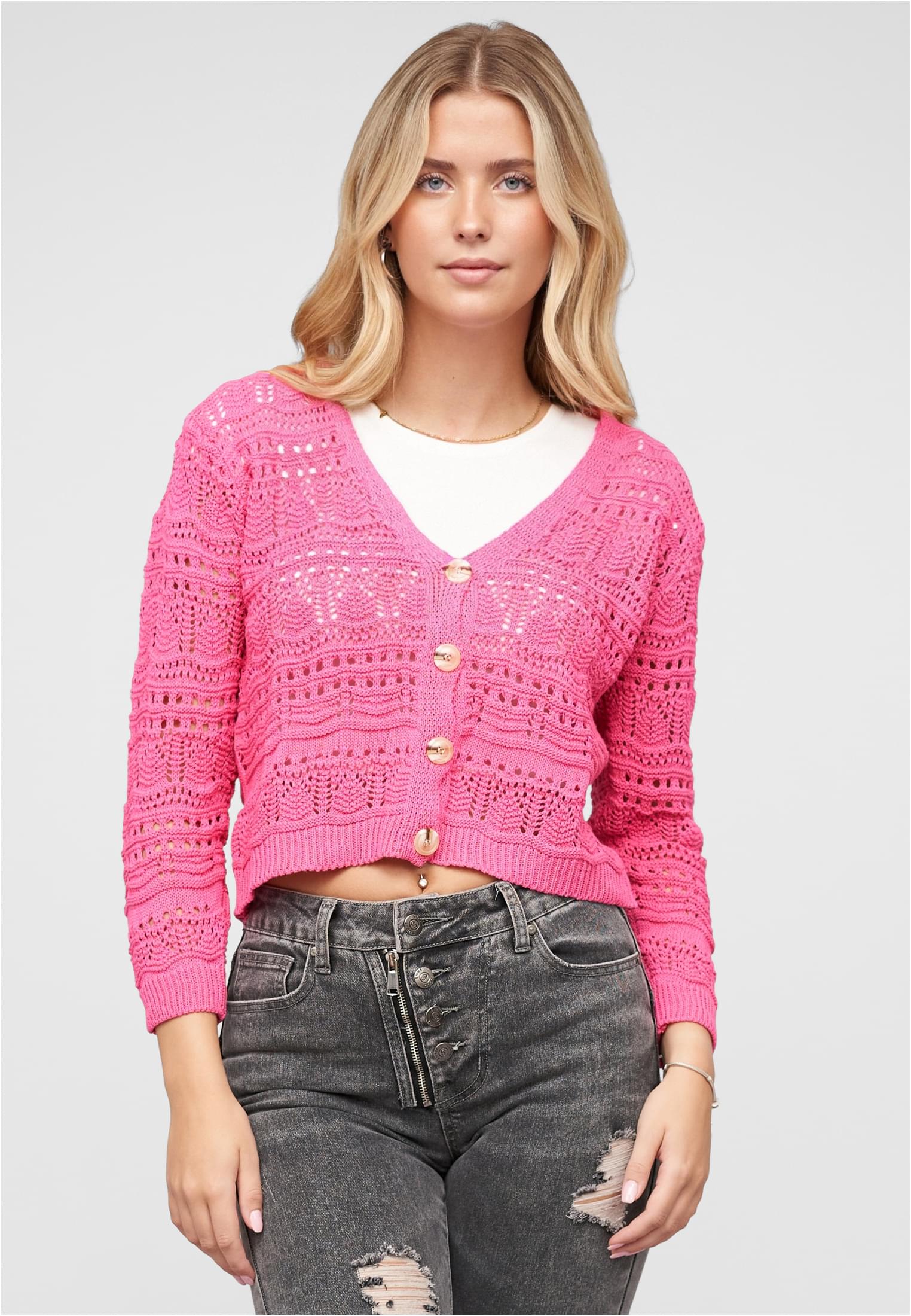 Cardigan mit Lochstrickmuster fuchsia L/XL - alternate variant 1