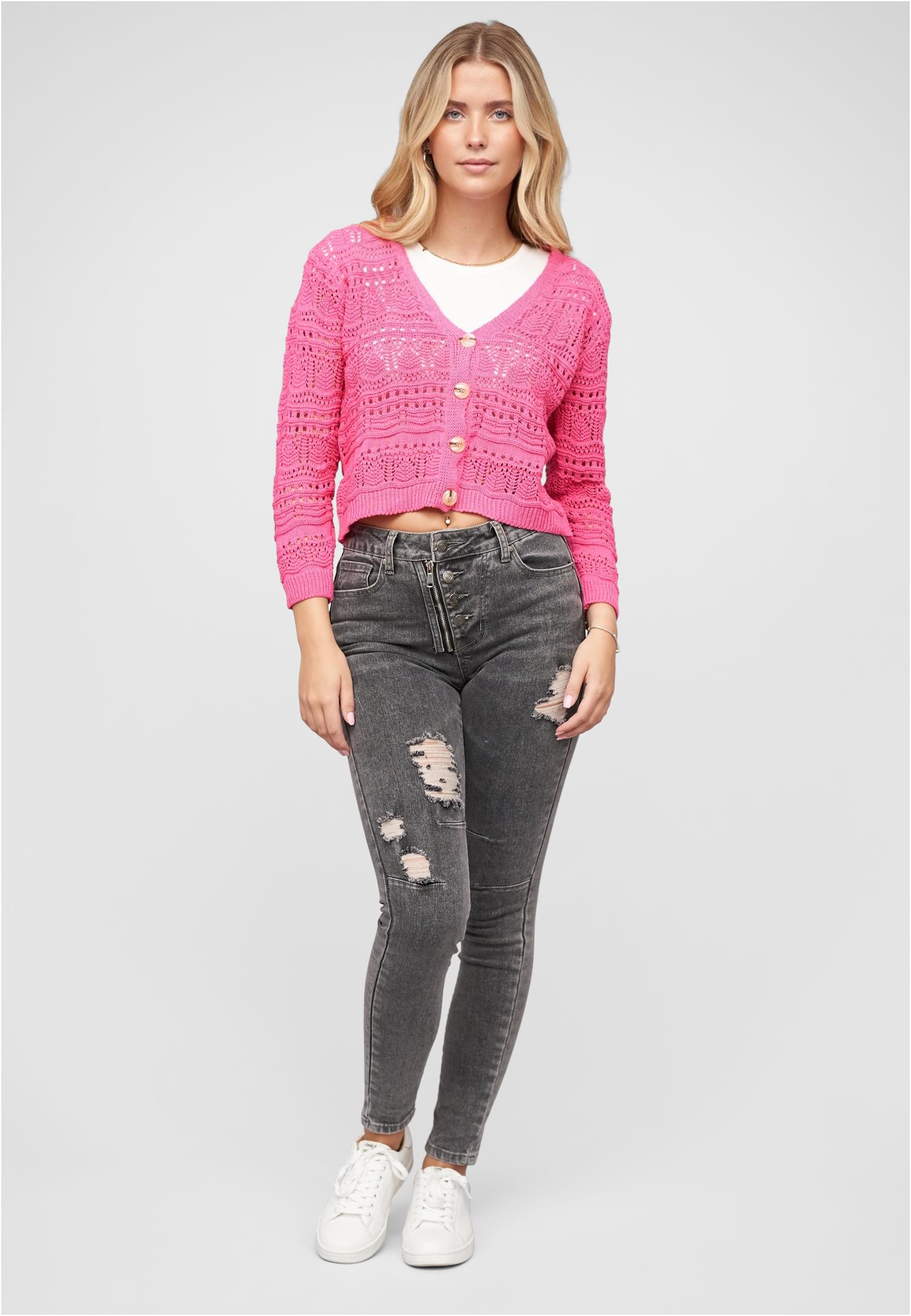 Cardigan mit Lochstrickmuster fuchsia L/XL - variant image 4