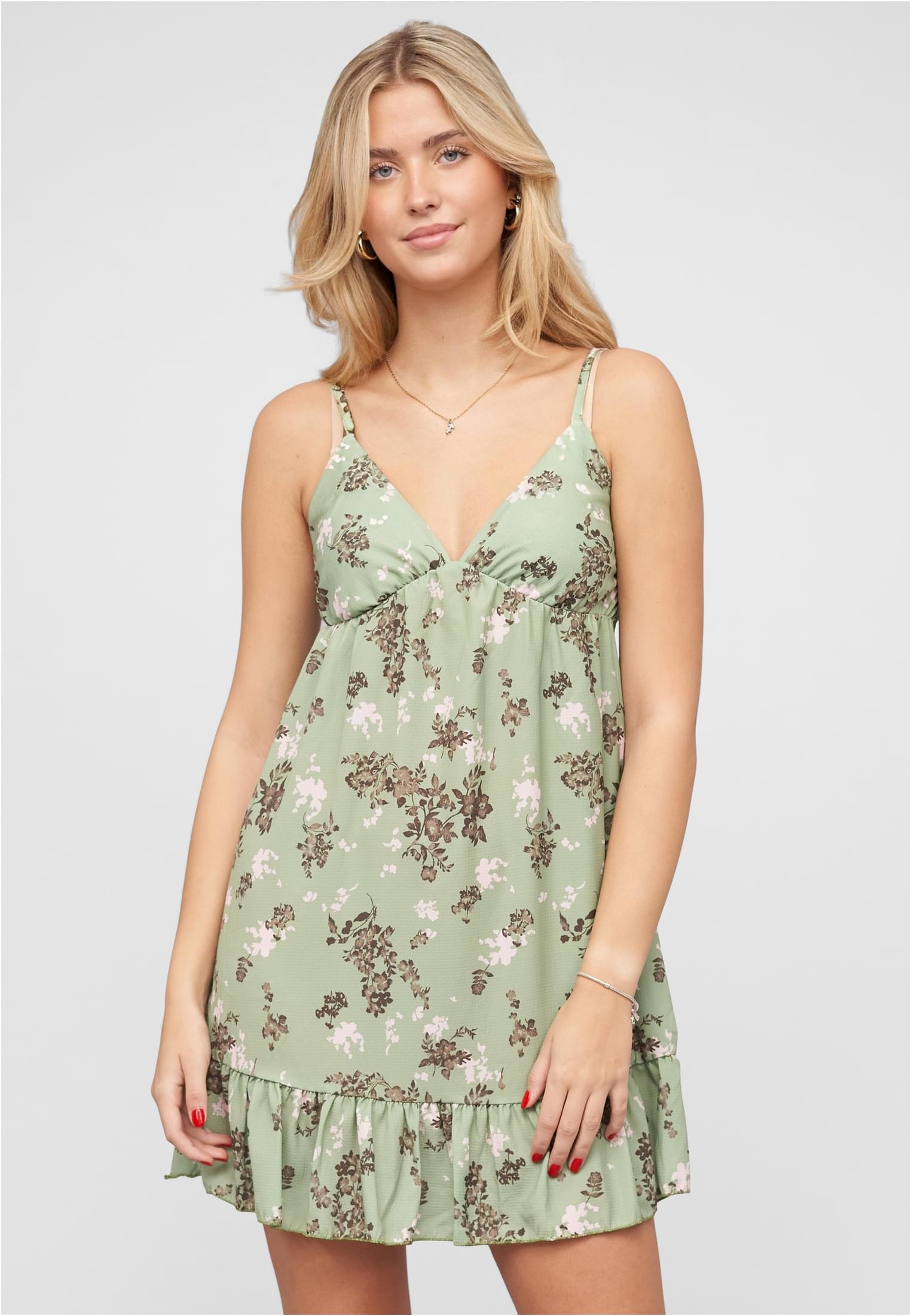 Struktur Träger Kleid mit Floralem Print light green L - alternate variant 1