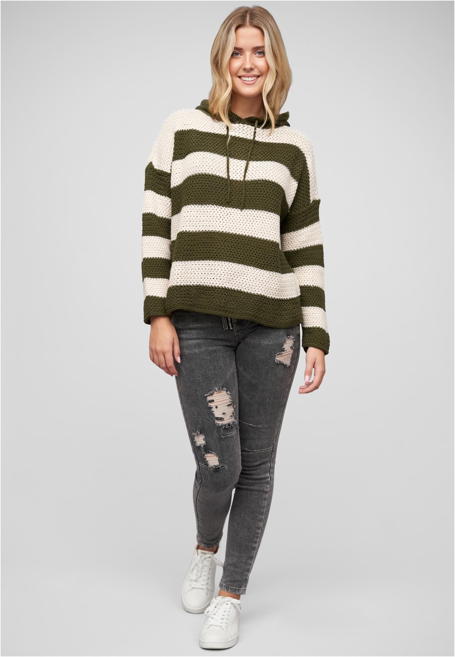 Strick-Hoodie mit Tunnelzug und Streifen military green L - variant image 4