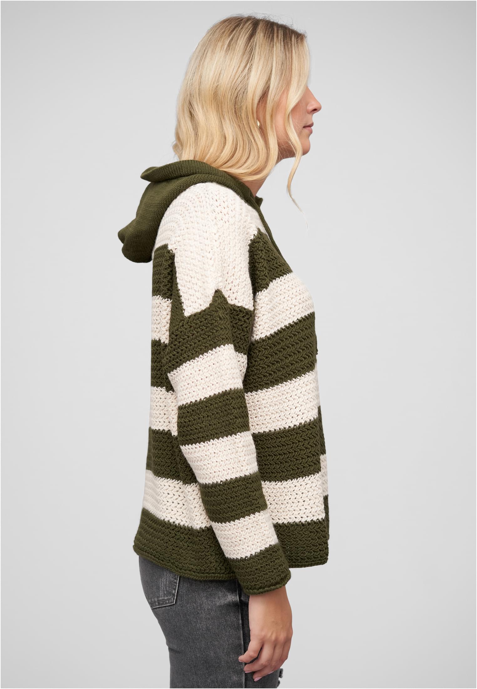 Strick-Hoodie mit Tunnelzug und Streifen military green L - variant image 3