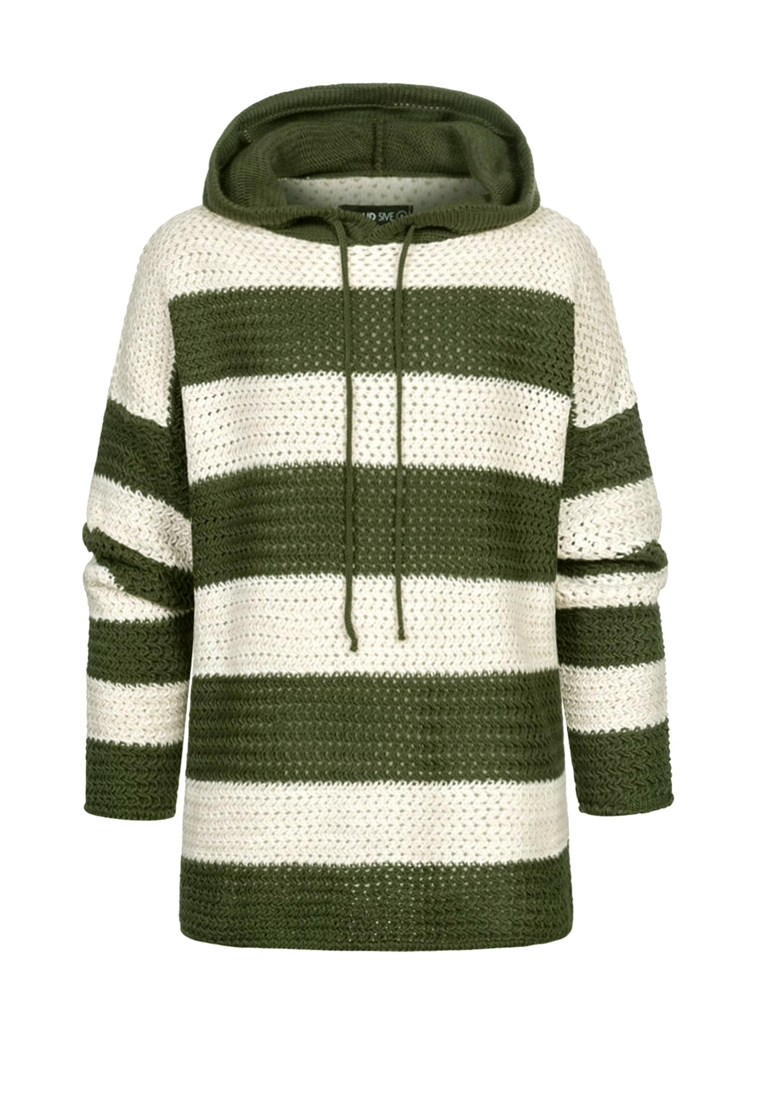 Strick-Hoodie mit Tunnelzug und Streifen military green L - variant image 6