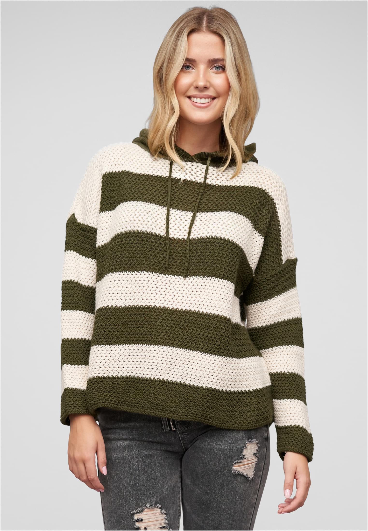 Strick-Hoodie mit Tunnelzug und Streifen military green L - alternate variant 1