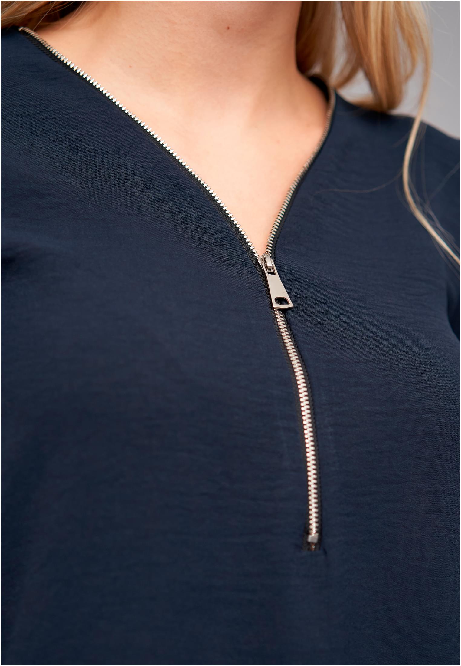 Musselin Bluse mit Turn-Up-Ärmeln und Zipper navy L - variant image 5
