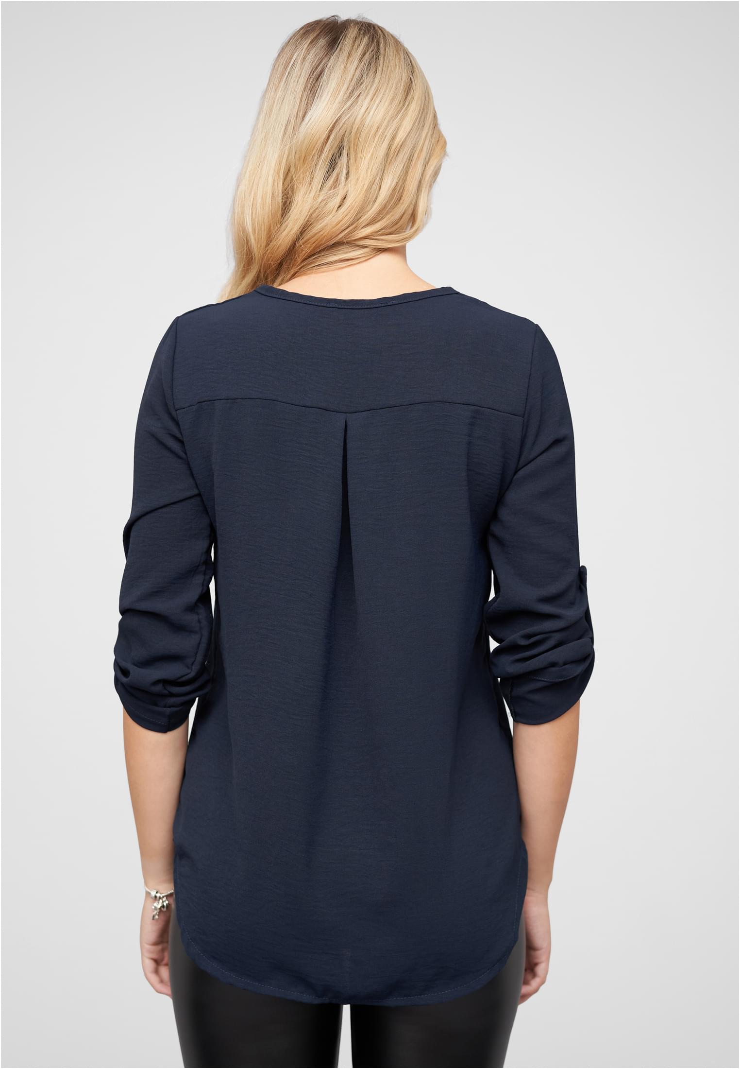 Musselin Bluse mit Turn-Up-Ärmeln und Zipper navy L - variant image 2
