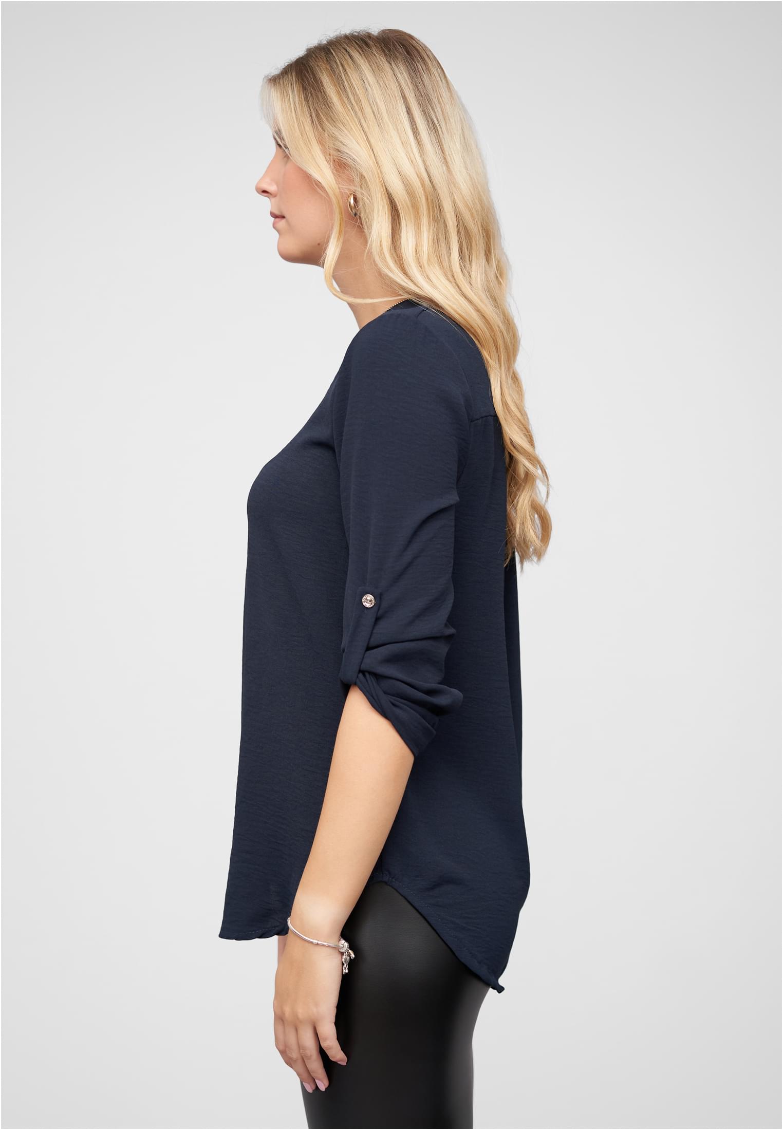 Musselin Bluse mit Turn-Up-Ärmeln und Zipper navy L - variant image 1