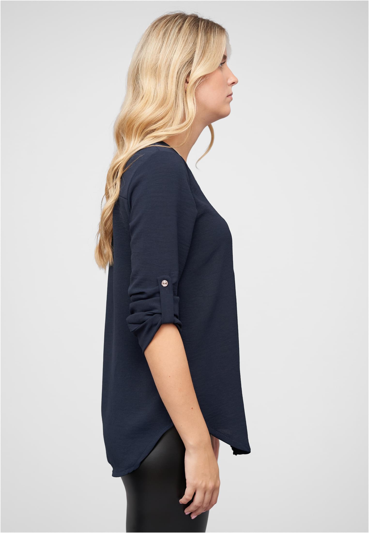 Musselin Bluse mit Turn-Up-Ärmeln und Zipper navy L - variant image 3