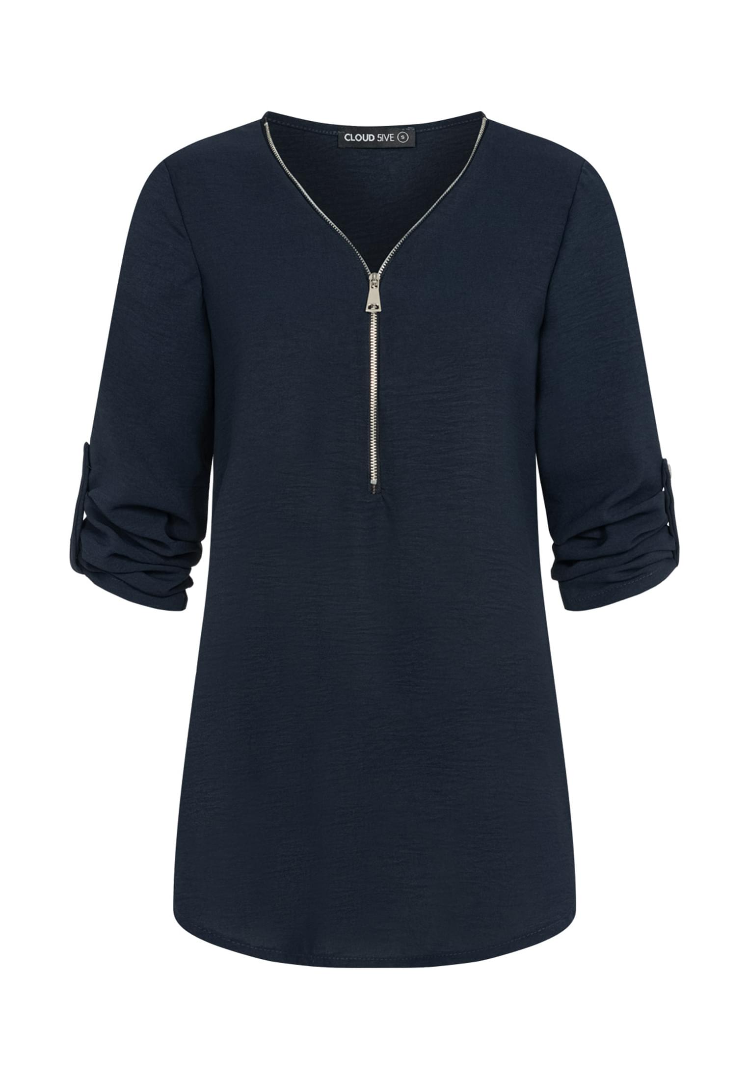 Musselin Bluse mit Turn-Up-Ärmeln und Zipper navy L - variant image 6