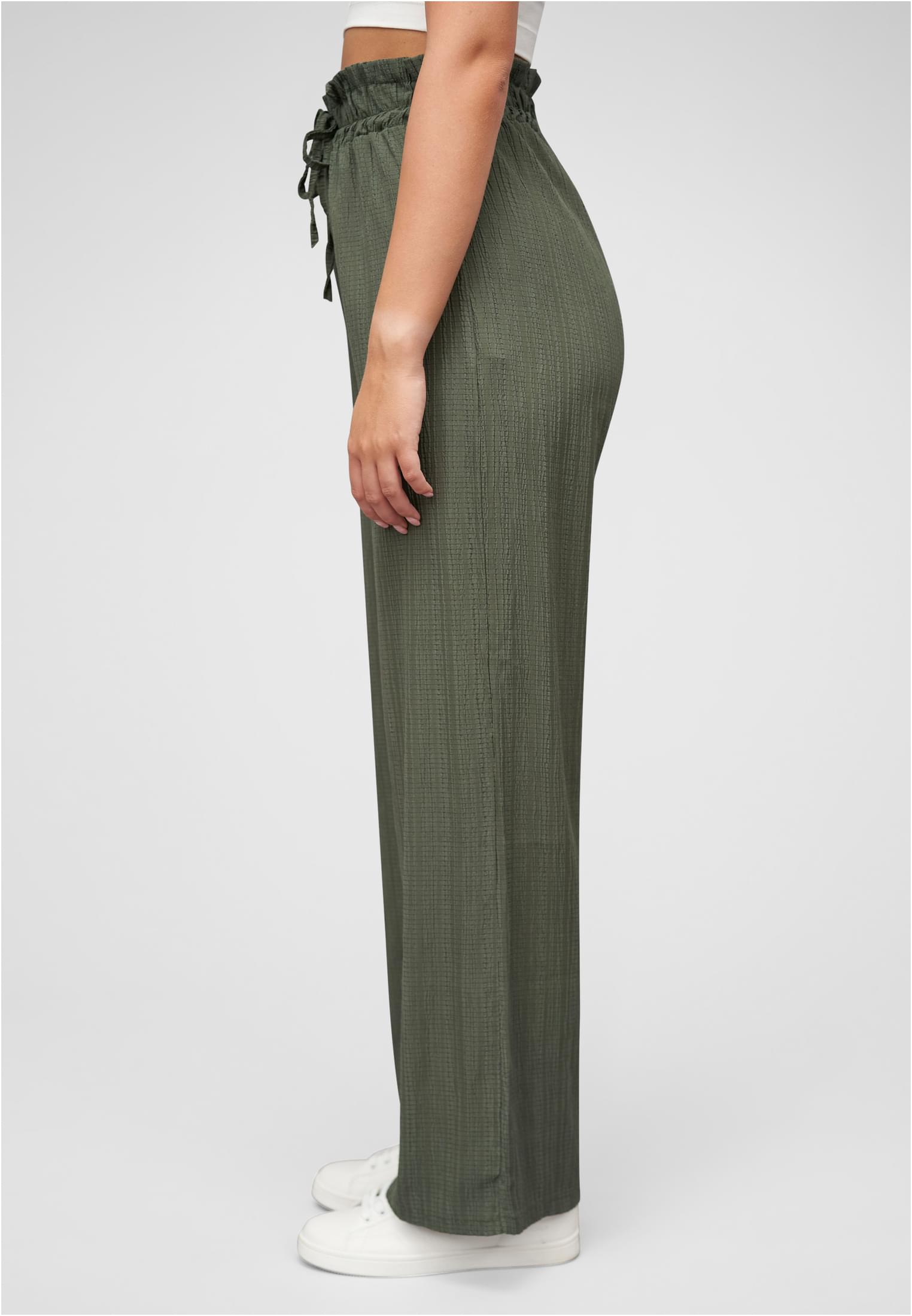 Sommer Hose mit weitem Beinschnitt und Strukturstoff military green L - variant image 1