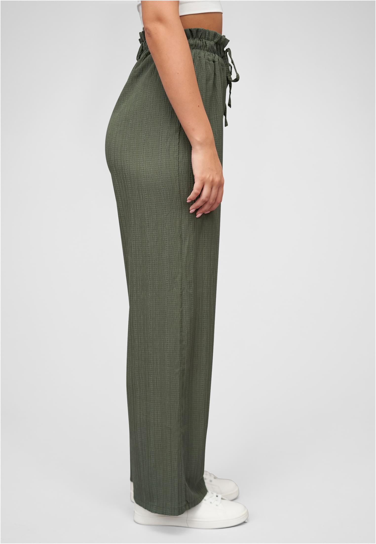 Sommer Hose mit weitem Beinschnitt und Strukturstoff military green L - variant image 3