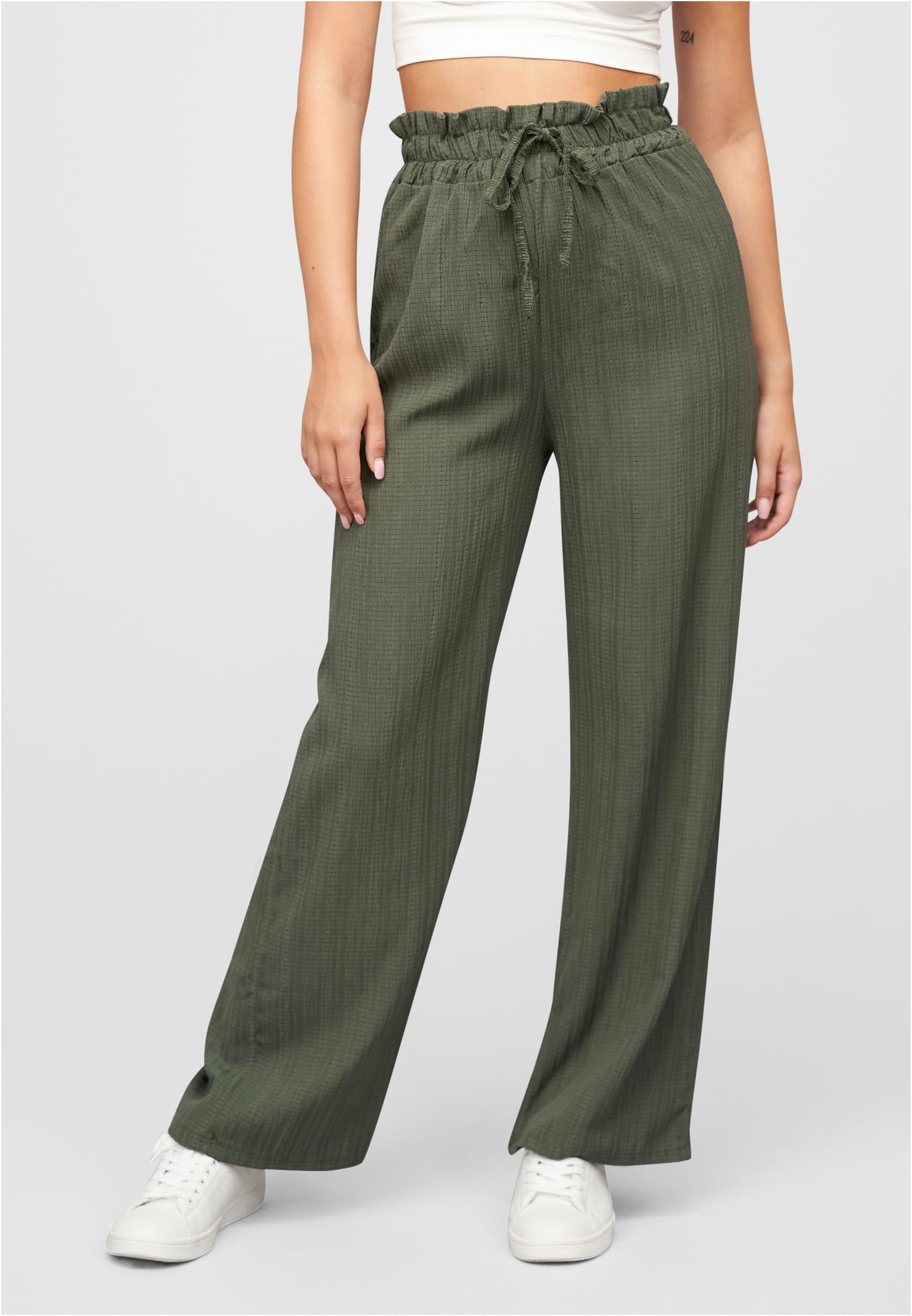Sommer Hose mit weitem Beinschnitt und Strukturstoff military green L - alternate variant 1