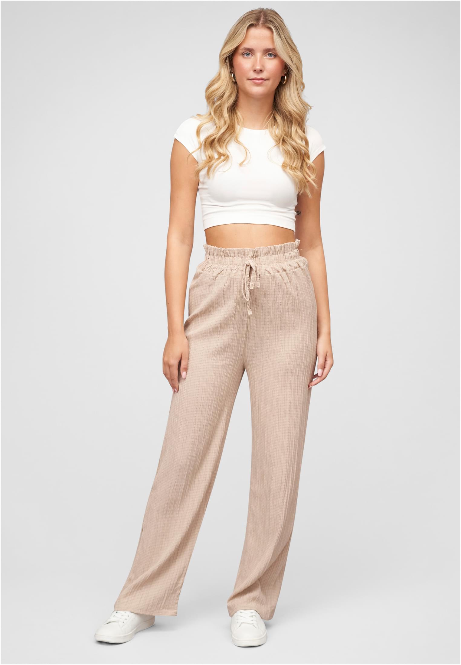 Sommer Hose mit weitem Beinschnitt und Strukturstoff beige L - variant image 4