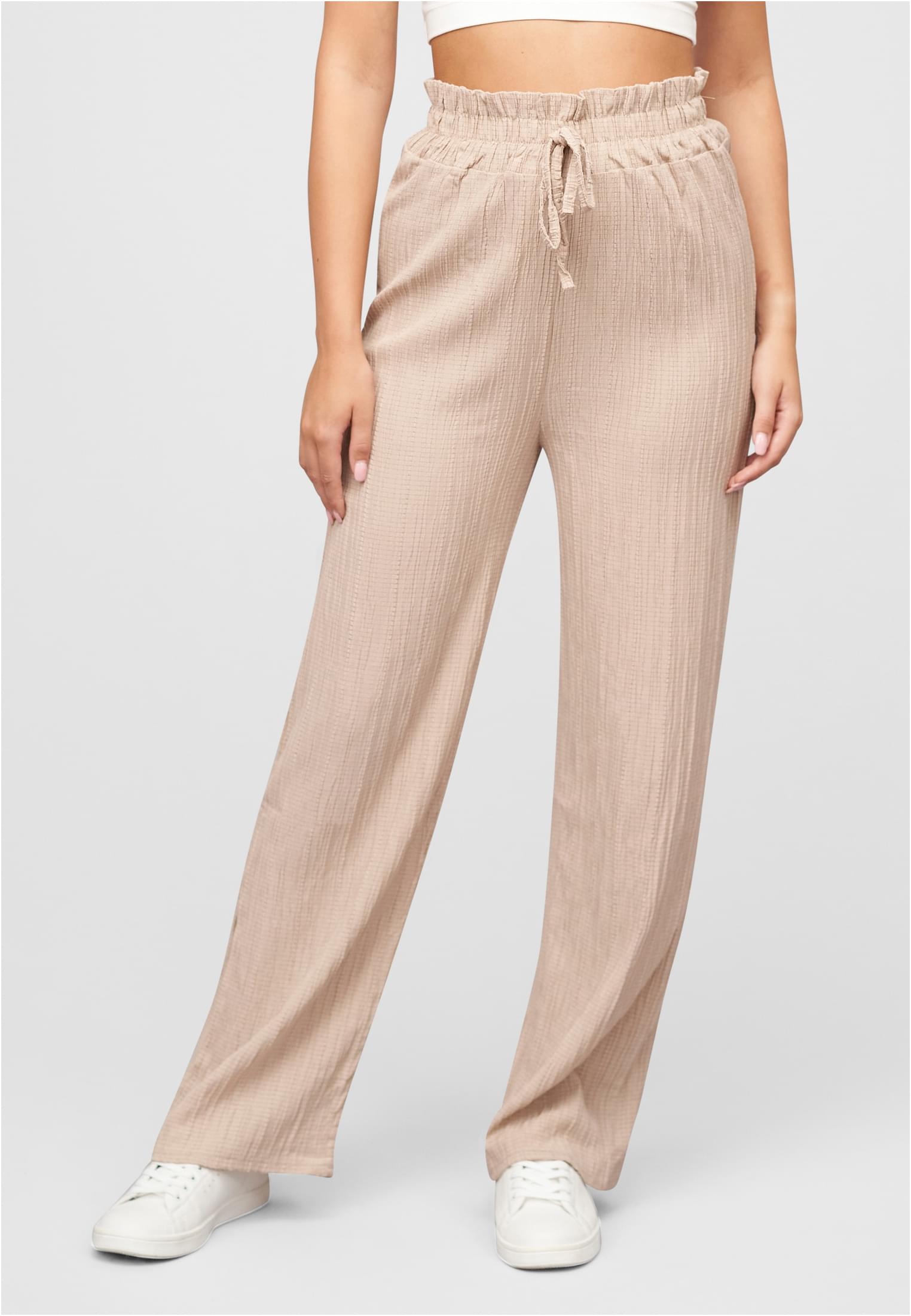 Sommer Hose mit weitem Beinschnitt und Strukturstoff beige L - alternate variant 1