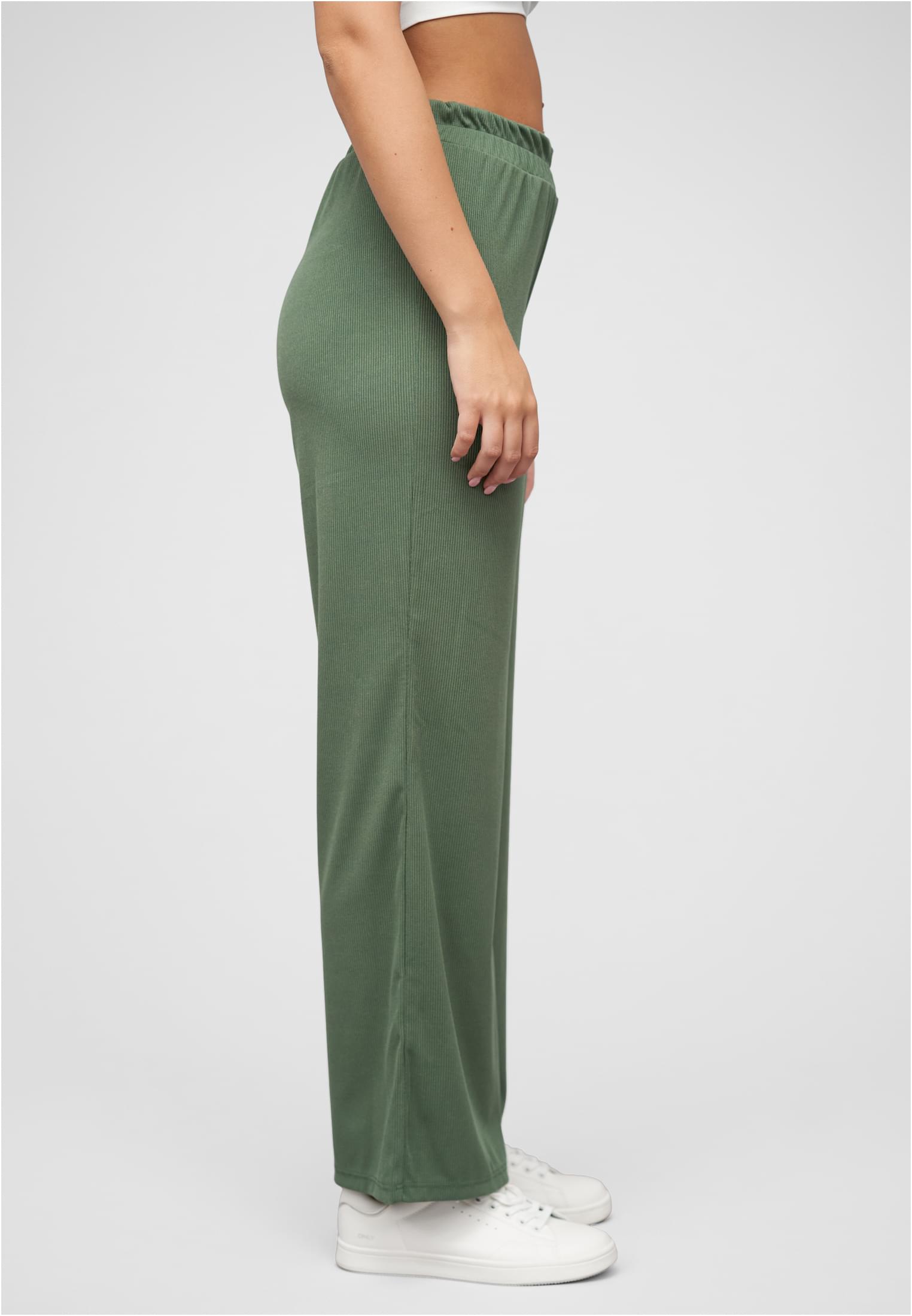 Sommer Hose mit weitem Beinschnitt und Ribbed Material military green L - variant image 3