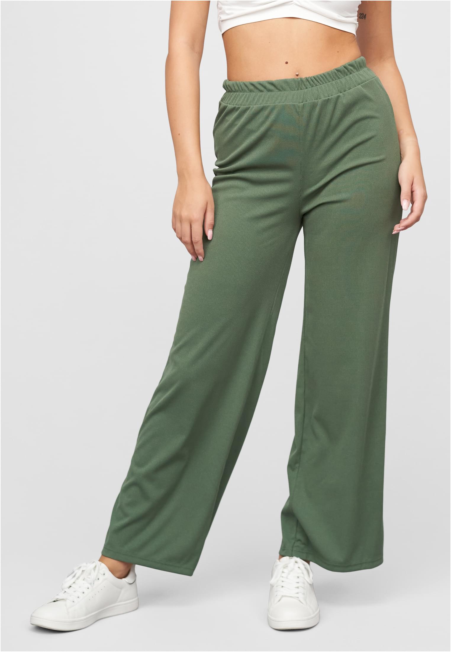 Sommer Hose mit weitem Beinschnitt und Ribbed Material military green L - alternate variant 1