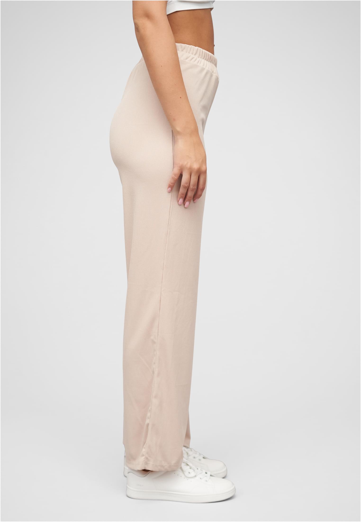 Sommer Hose mit weitem Beinschnitt und Ribbed Material beige L - variant image 3