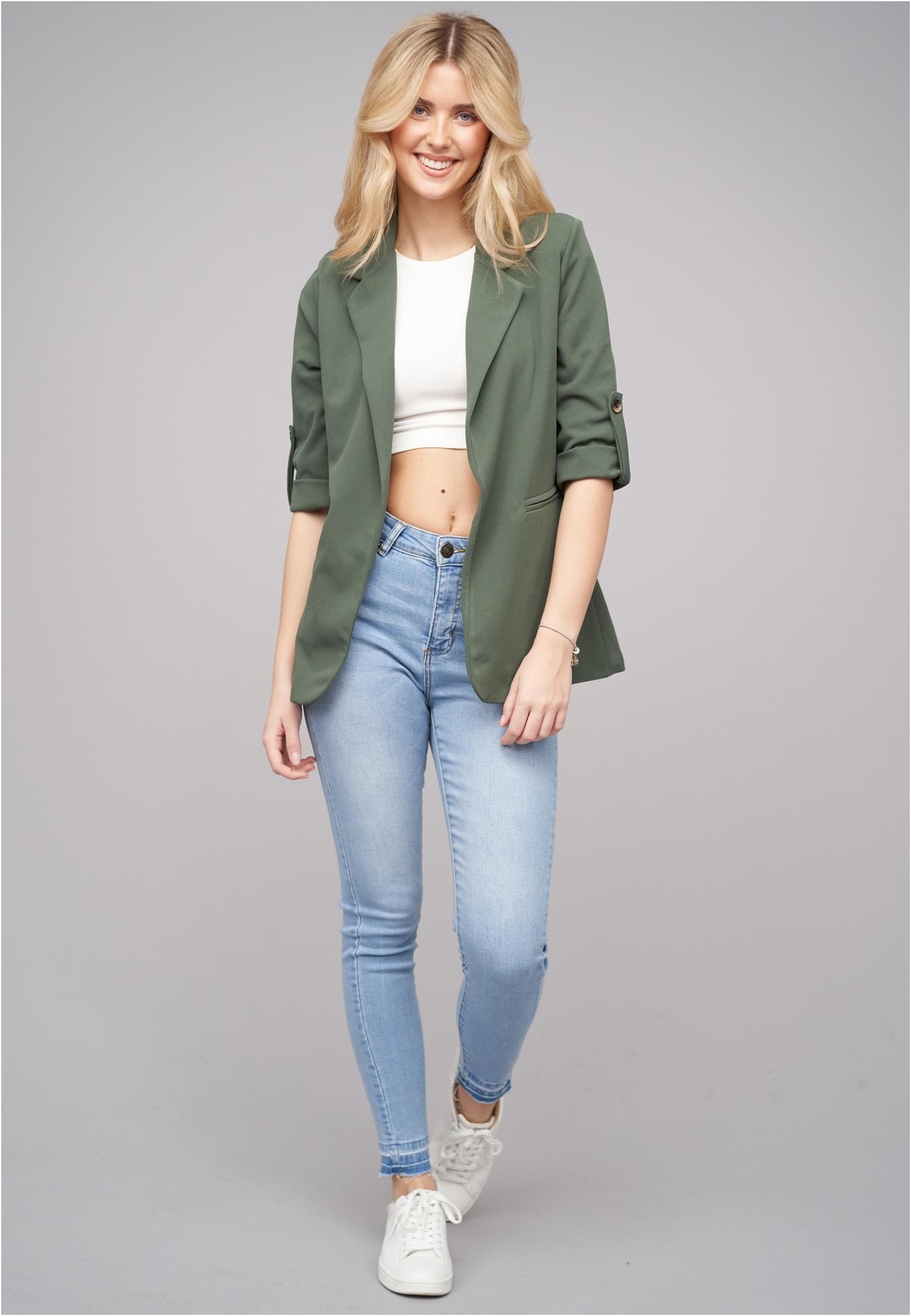 Turn-Up 3/4 Sleeve Blazer military green L - variant image 4