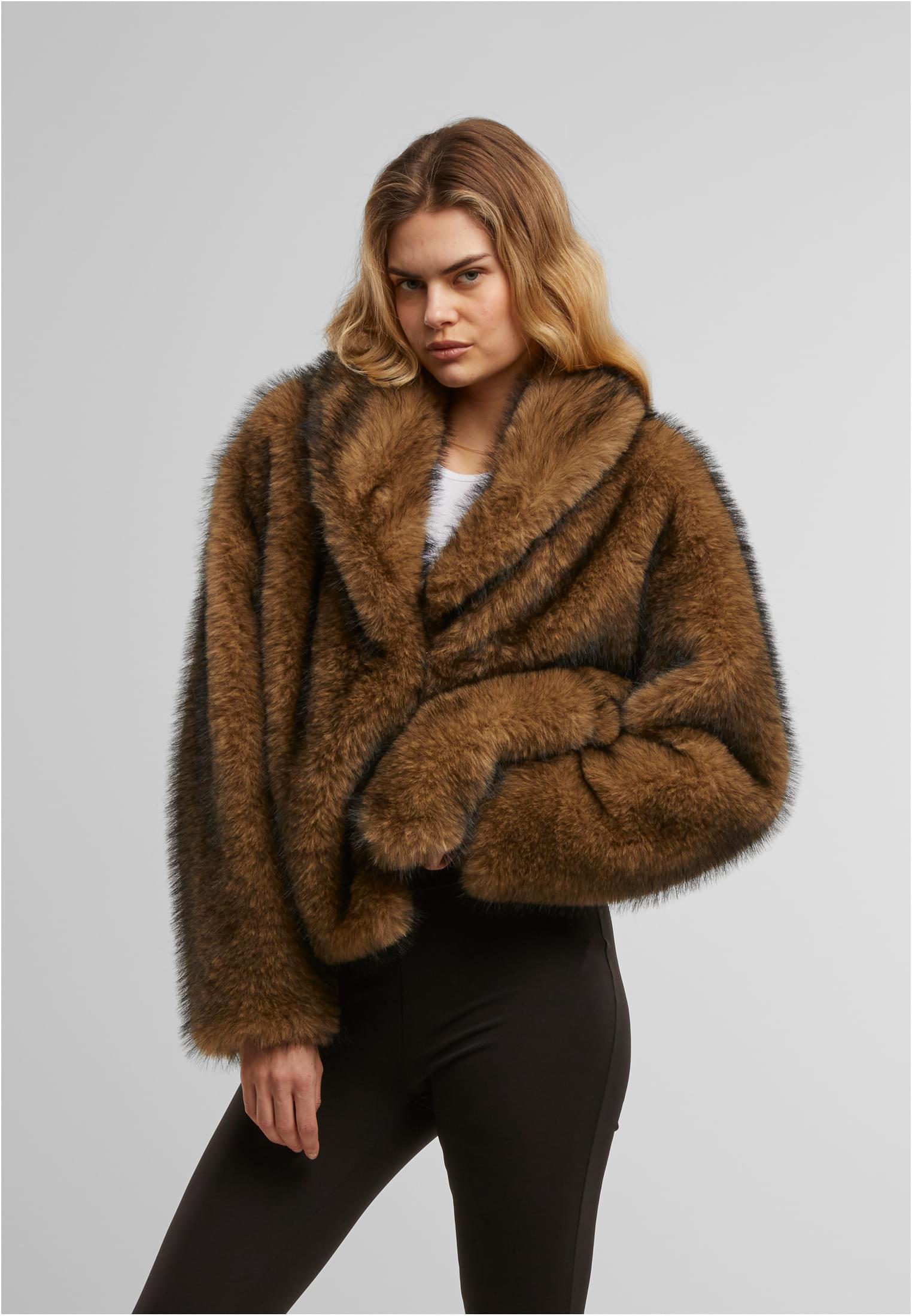 Ladies Short Faux Fur Jacket brown/black 3XL - alternate variant 1