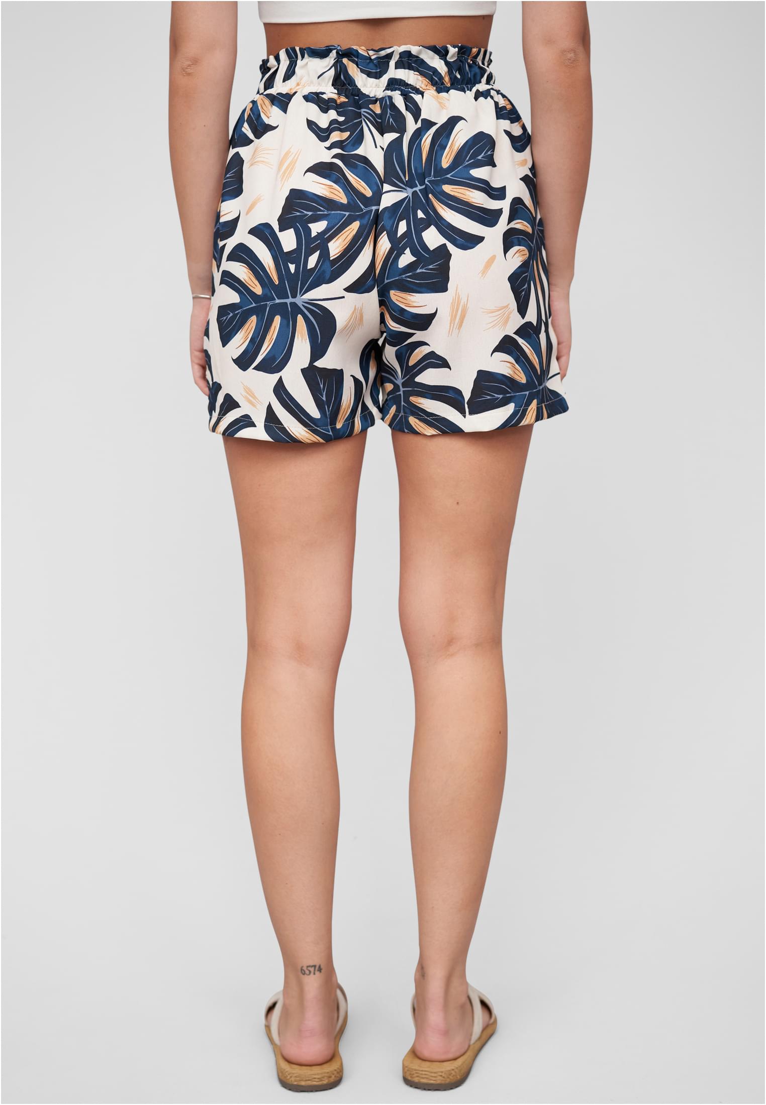 Paperbag Shorts with tie belt and palm print navy/beige L - variant image 2