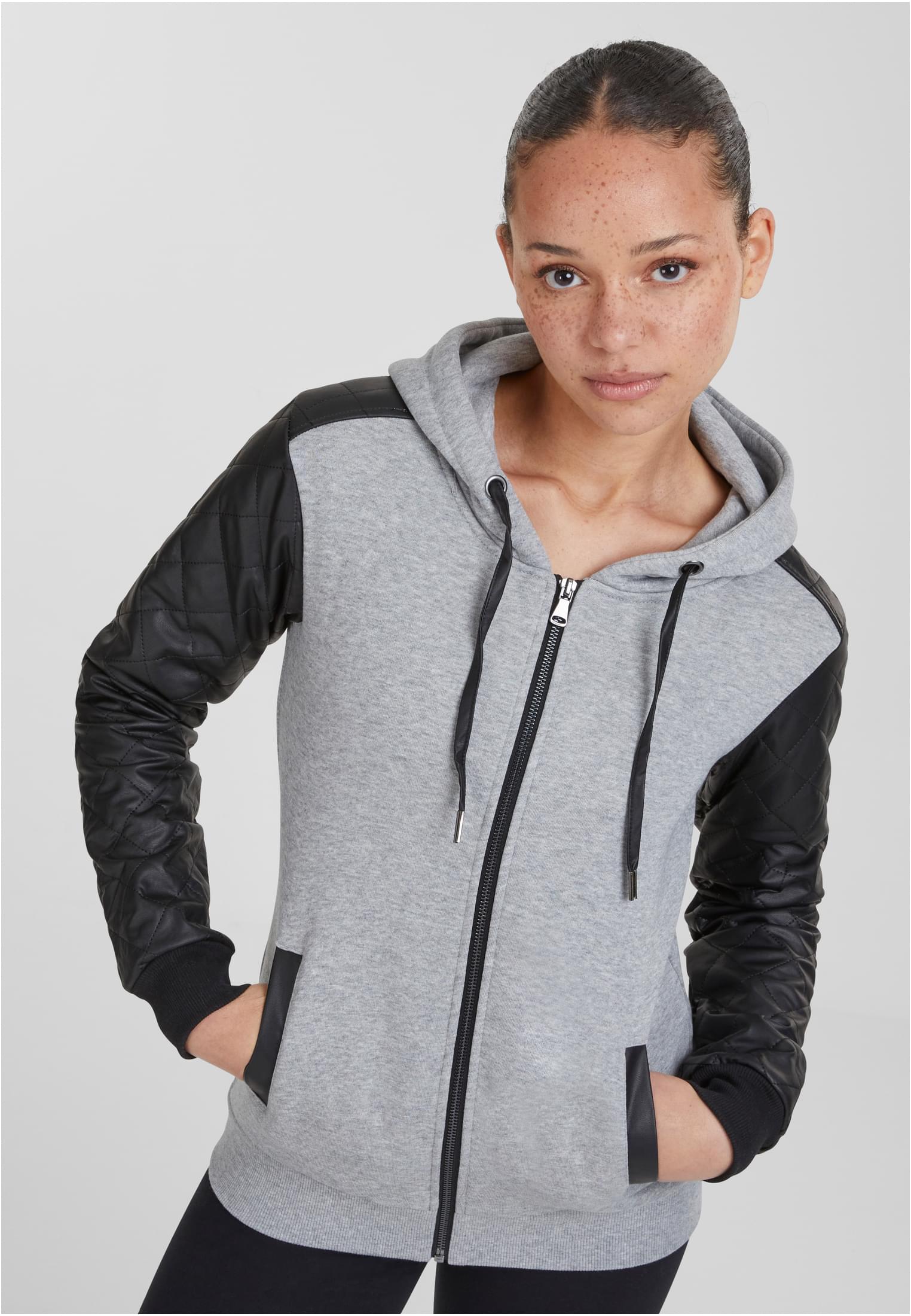 Gilet en cuir synthétique diamanté femme zip capuche gry/blk L
 - variant image 3