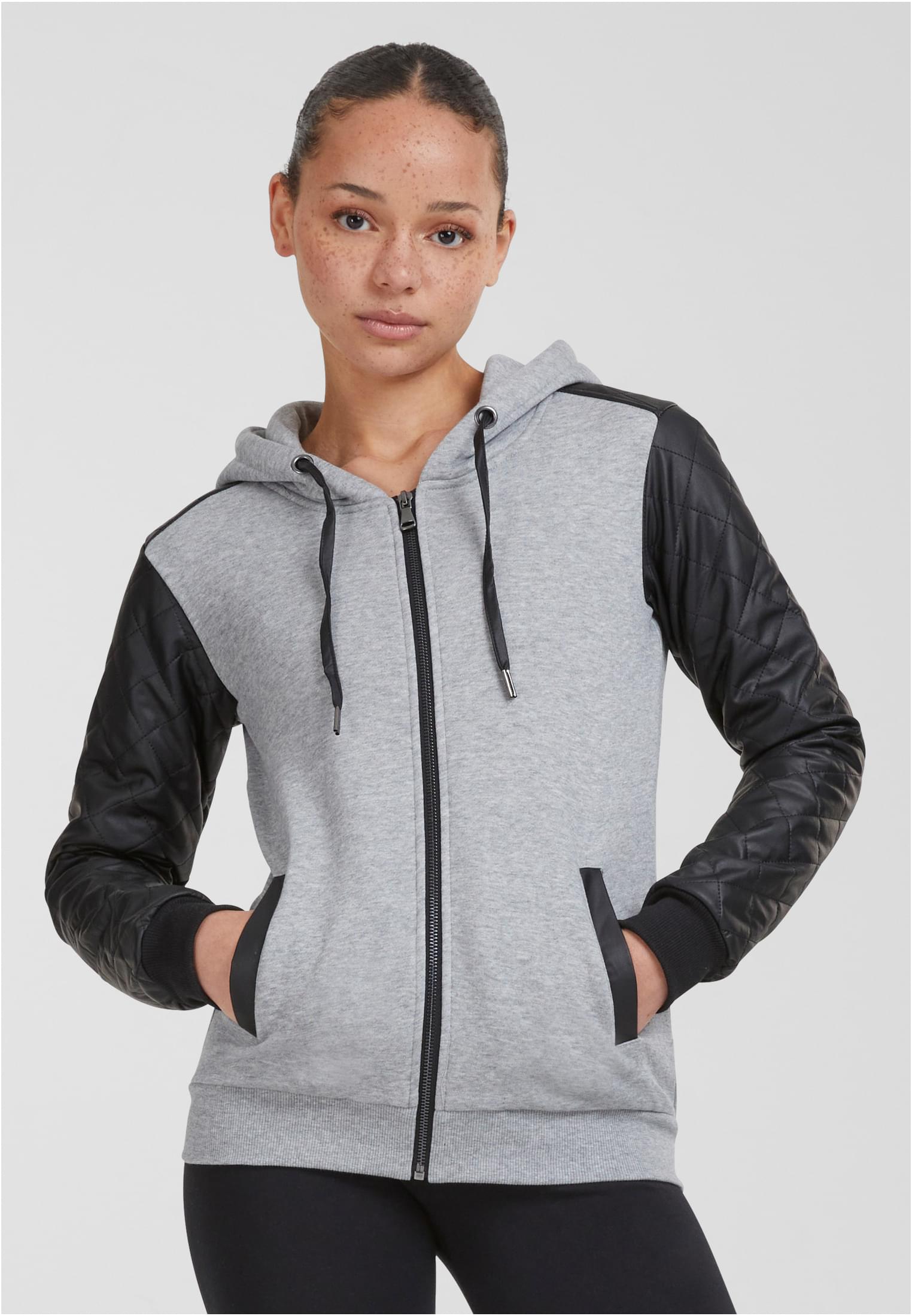 Gilet en cuir synthétique diamanté femme zip capuche gry/blk L
 - alternate variant 1
