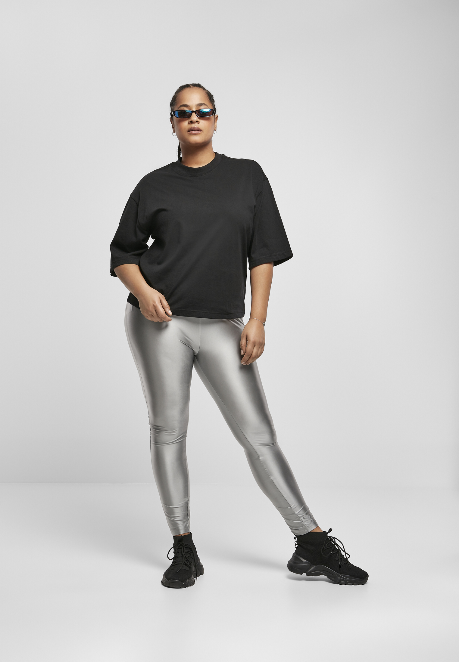 Frauen Hohem Bund Glänzende Metallic Leggings dunkelgrau 3XL
 - variant image 4