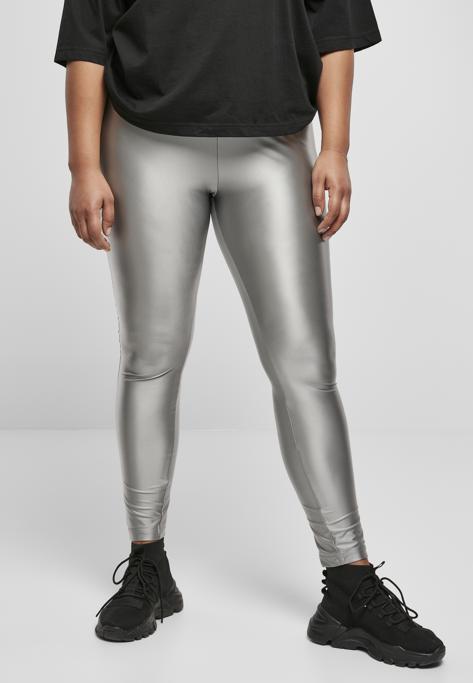 Frauen Hohem Bund Glänzende Metallic Leggings dunkelgrau 3XL
 - alternate variant 2