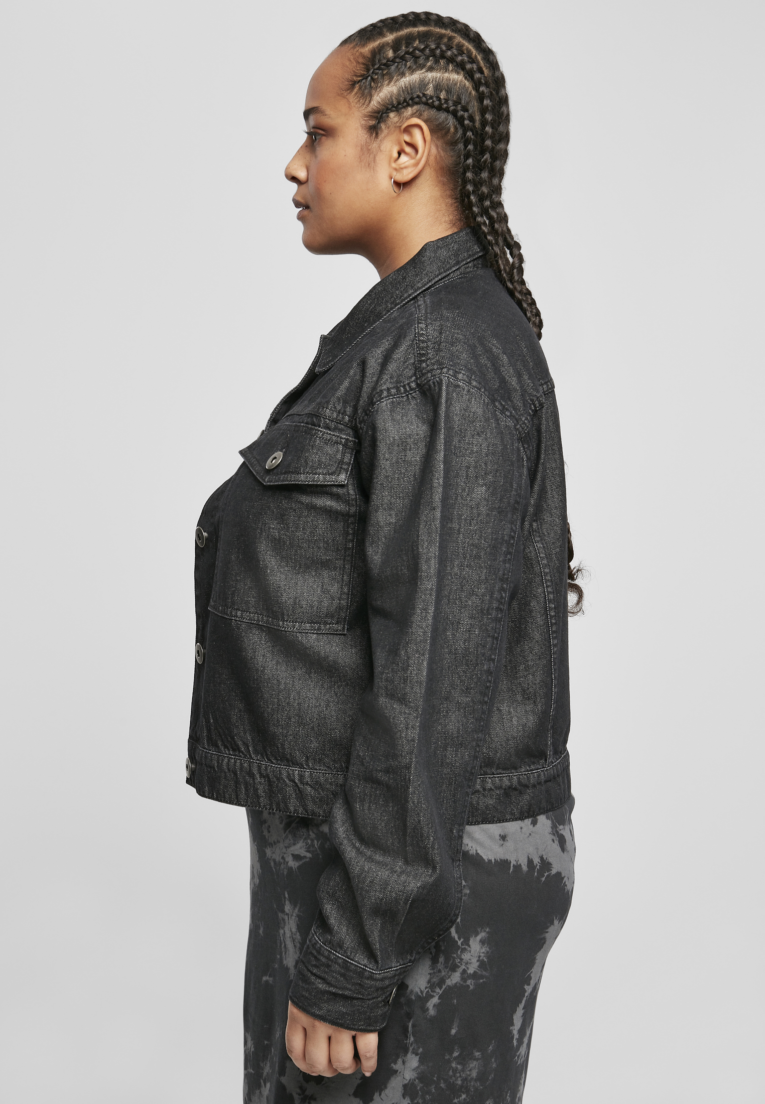 Ladies Short Oversized Denim Jacket black stone washed 3XL - variant image 1