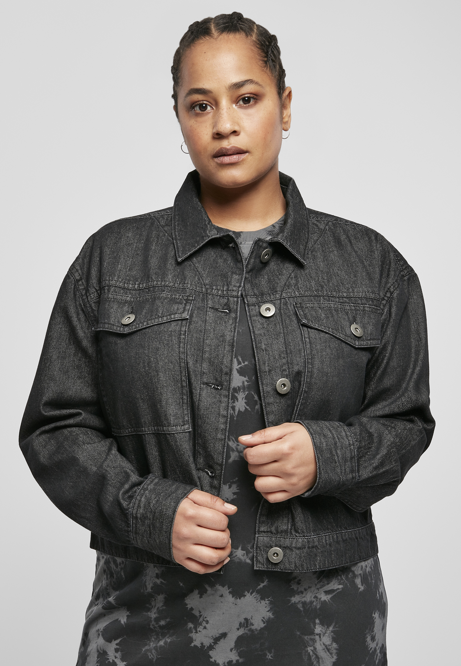 Ladies Short Oversized Denim Jacket black stone washed 3XL - alternate variant 1