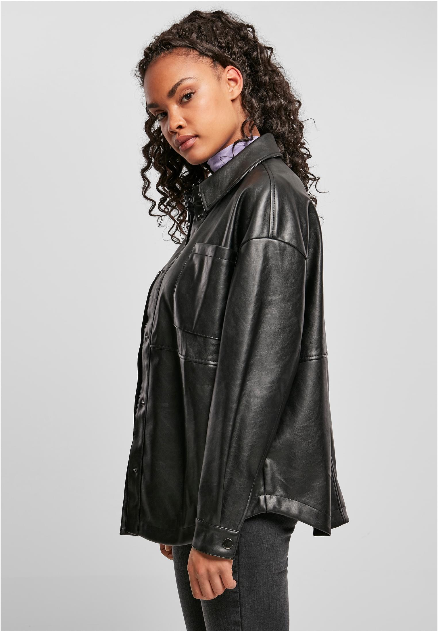 Ladies Faux Leather Overshirt black 3XL - variant image 1