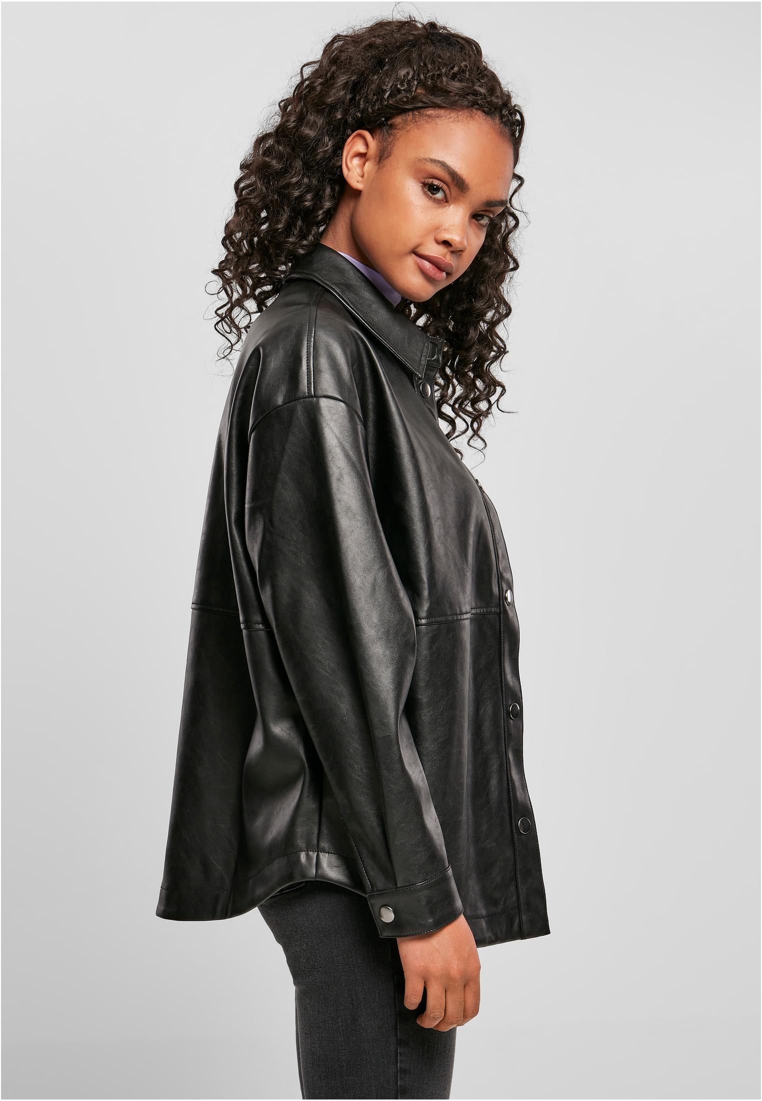 Ladies Faux Leather Overshirt black 3XL - variant image 3