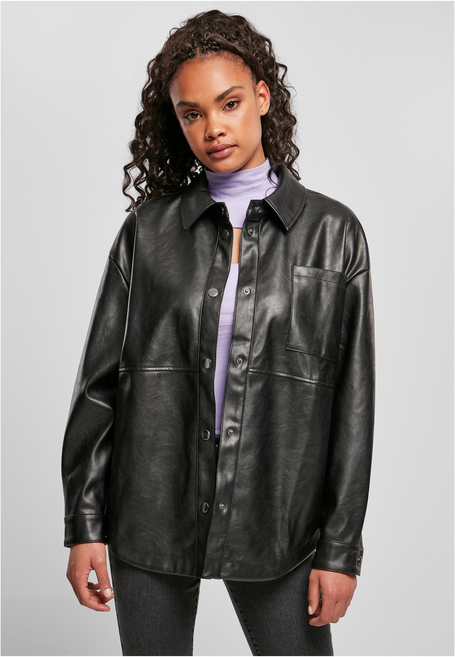 Ladies Faux Leather Overshirt black 3XL - alternate variant 1