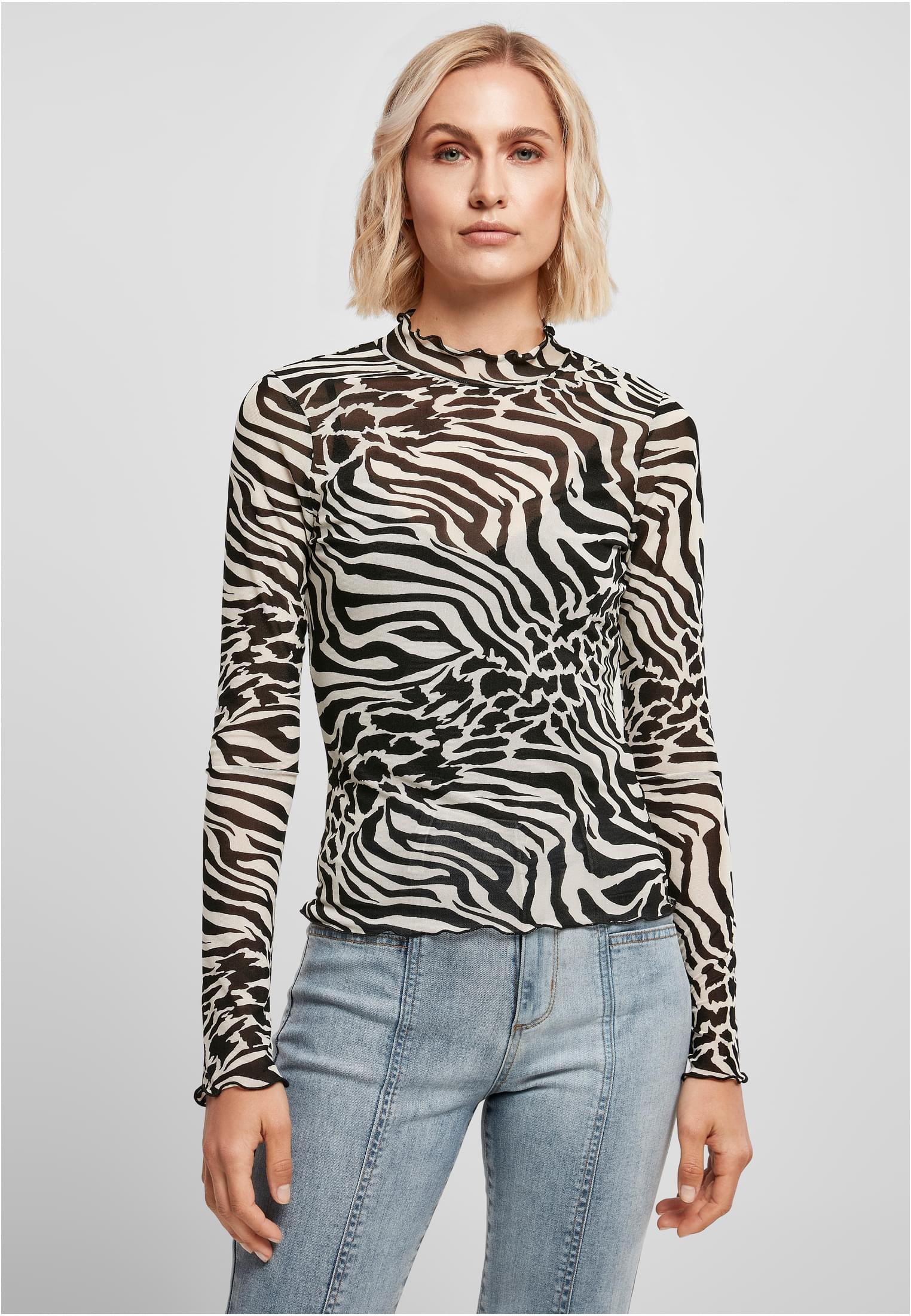 Femmes AOP Maille Col Rouche Longuette Blanc/Noir 3XL
 - alternate variant 1