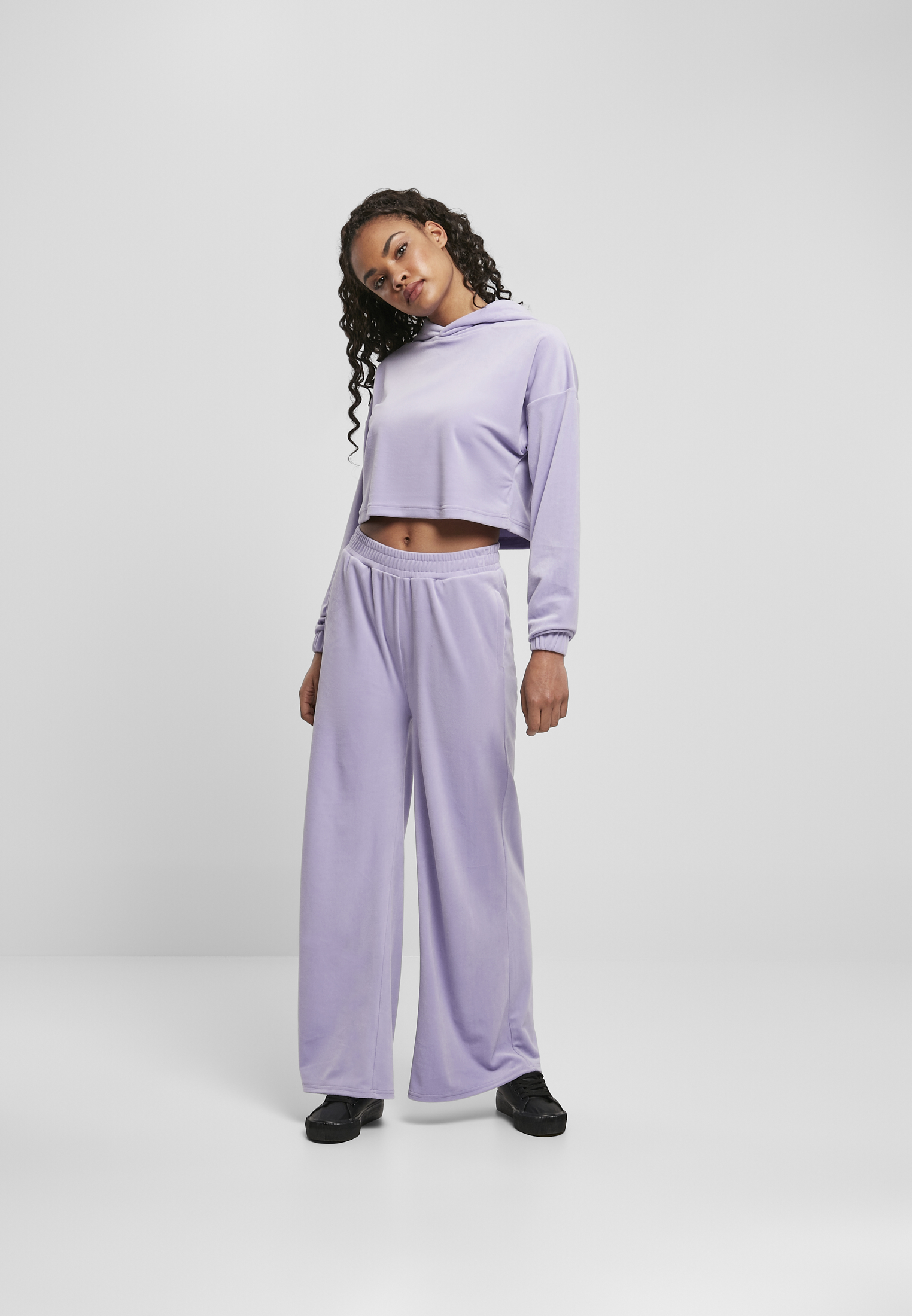 Ladies Cropped Velvet Oversized Hoody lavender 3XL - variant image 4