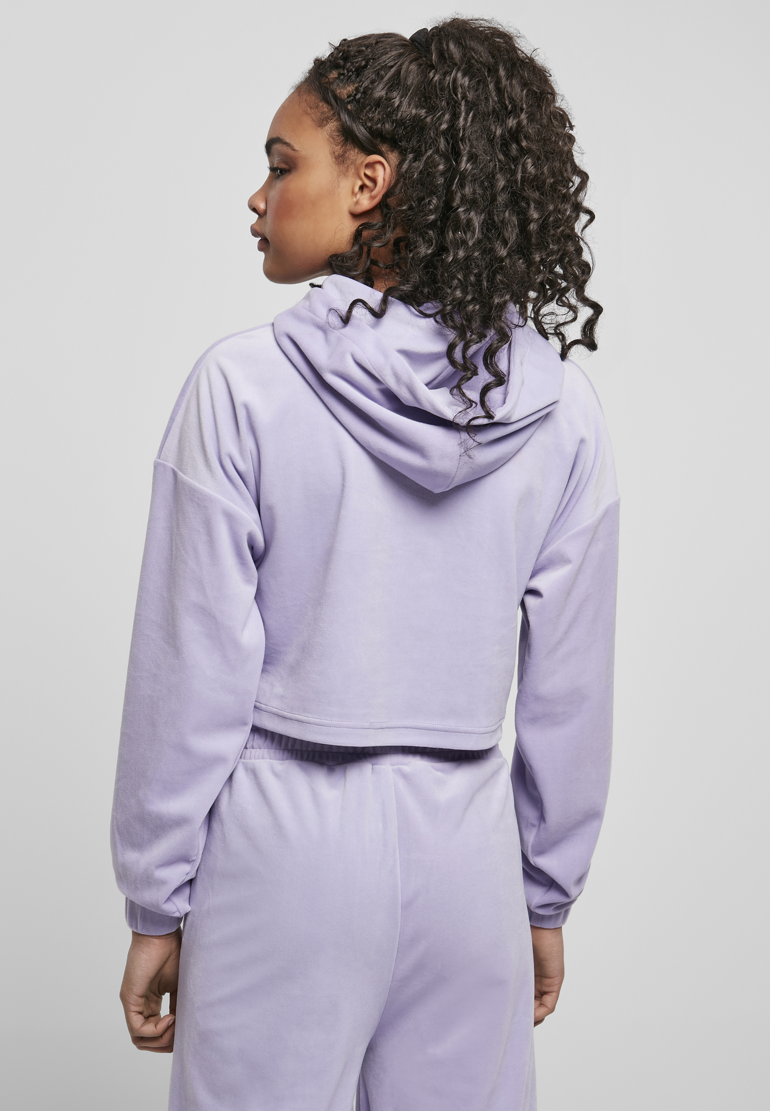 Ladies Cropped Velvet Oversized Hoody lavender 3XL - variant image 2