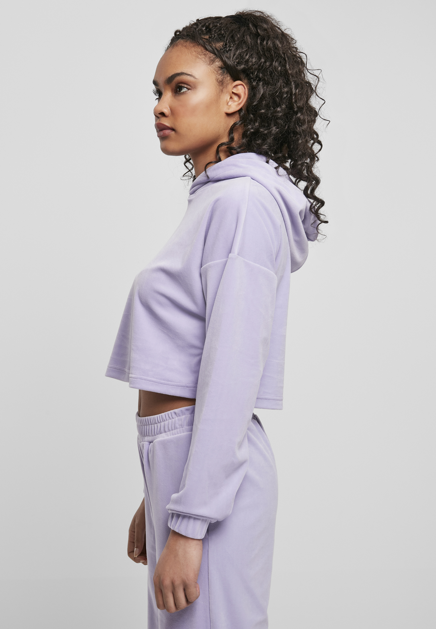 Ladies Cropped Velvet Oversized Hoody lavender 3XL - variant image 1
