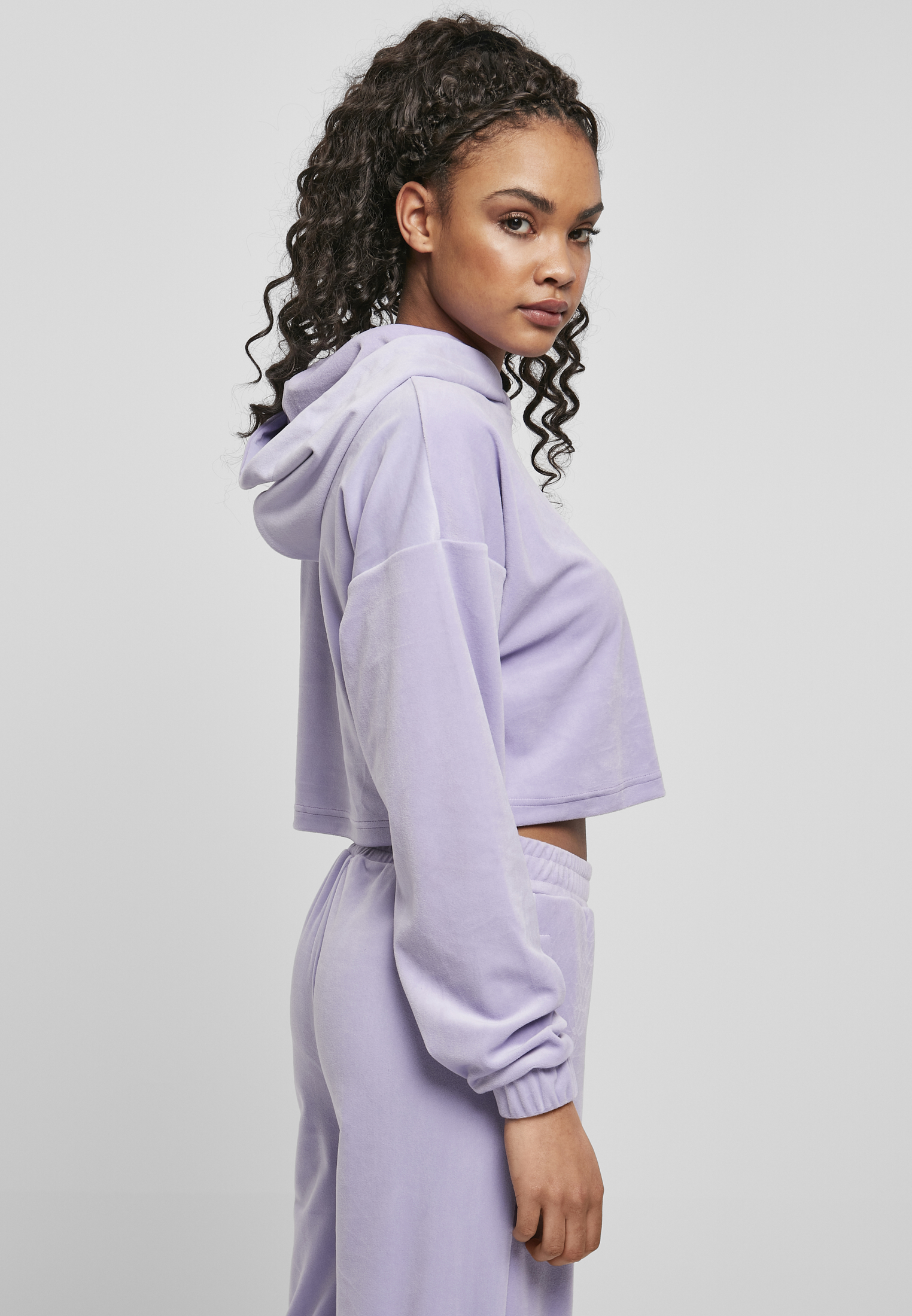 Ladies Cropped Velvet Oversized Hoody lavender 3XL - variant image 3