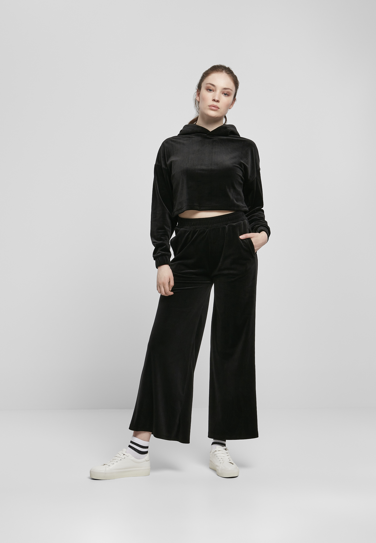 Ladies Cropped Velvet Oversized Hoody black 3XL - variant image 4