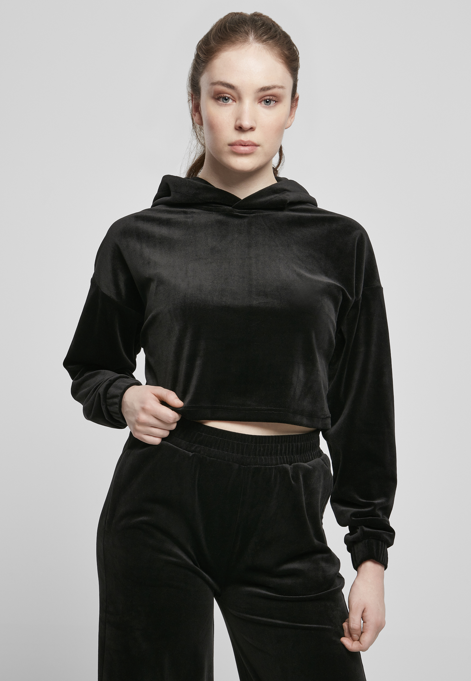 Ladies Cropped Velvet Oversized Hoody black 3XL - alternate variant 1