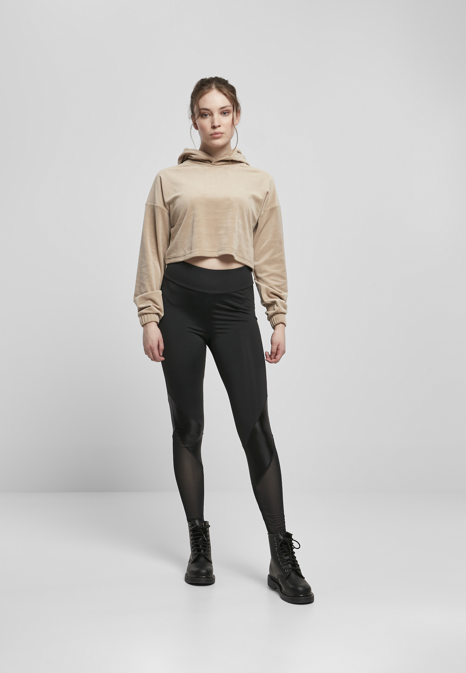 Ladies Cropped Velvet Oversized Hoody softtaupe 3XL - variant image 4