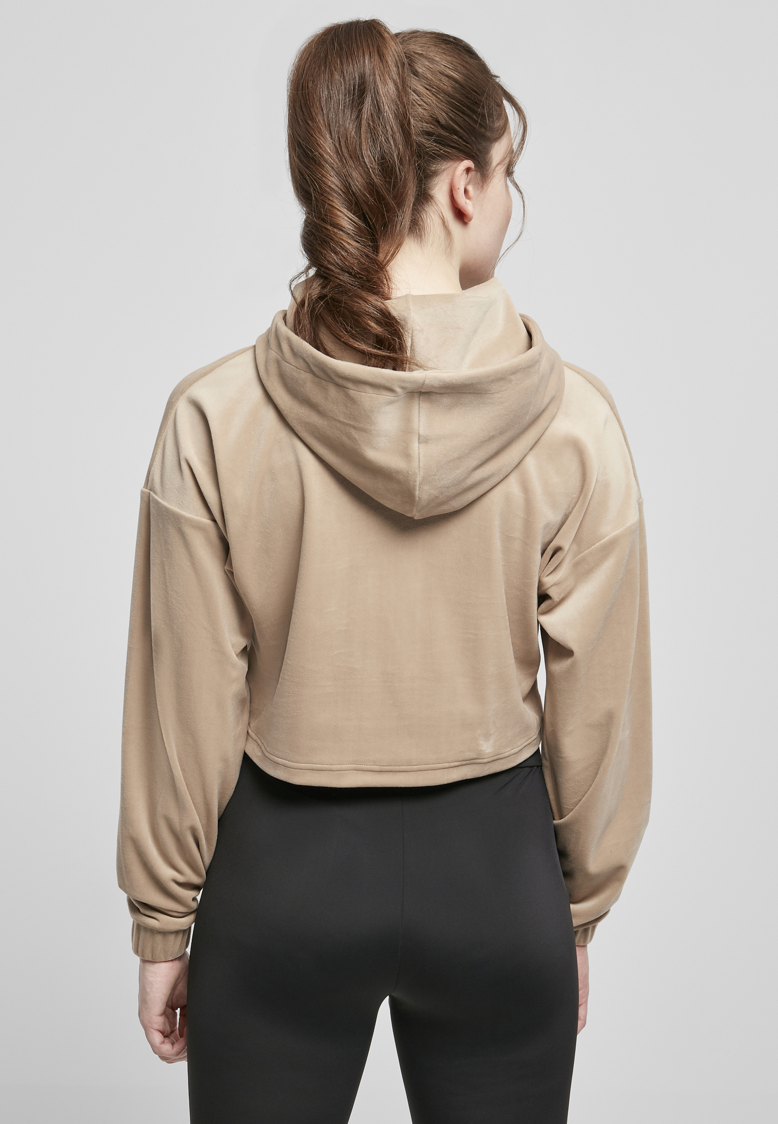 Ladies Cropped Velvet Oversized Hoody softtaupe 3XL - variant image 2