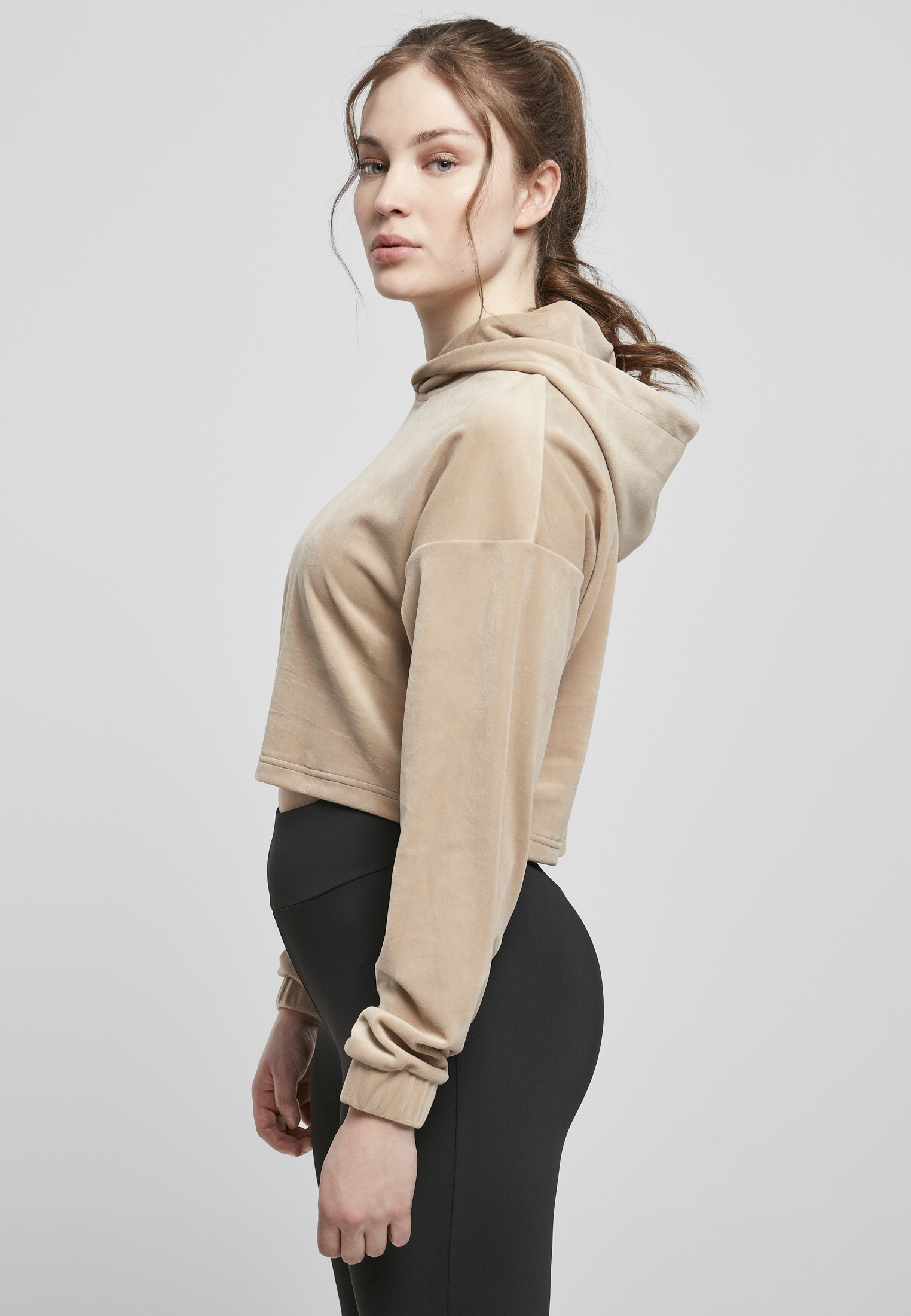 Ladies Cropped Velvet Oversized Hoody softtaupe 3XL - variant image 1