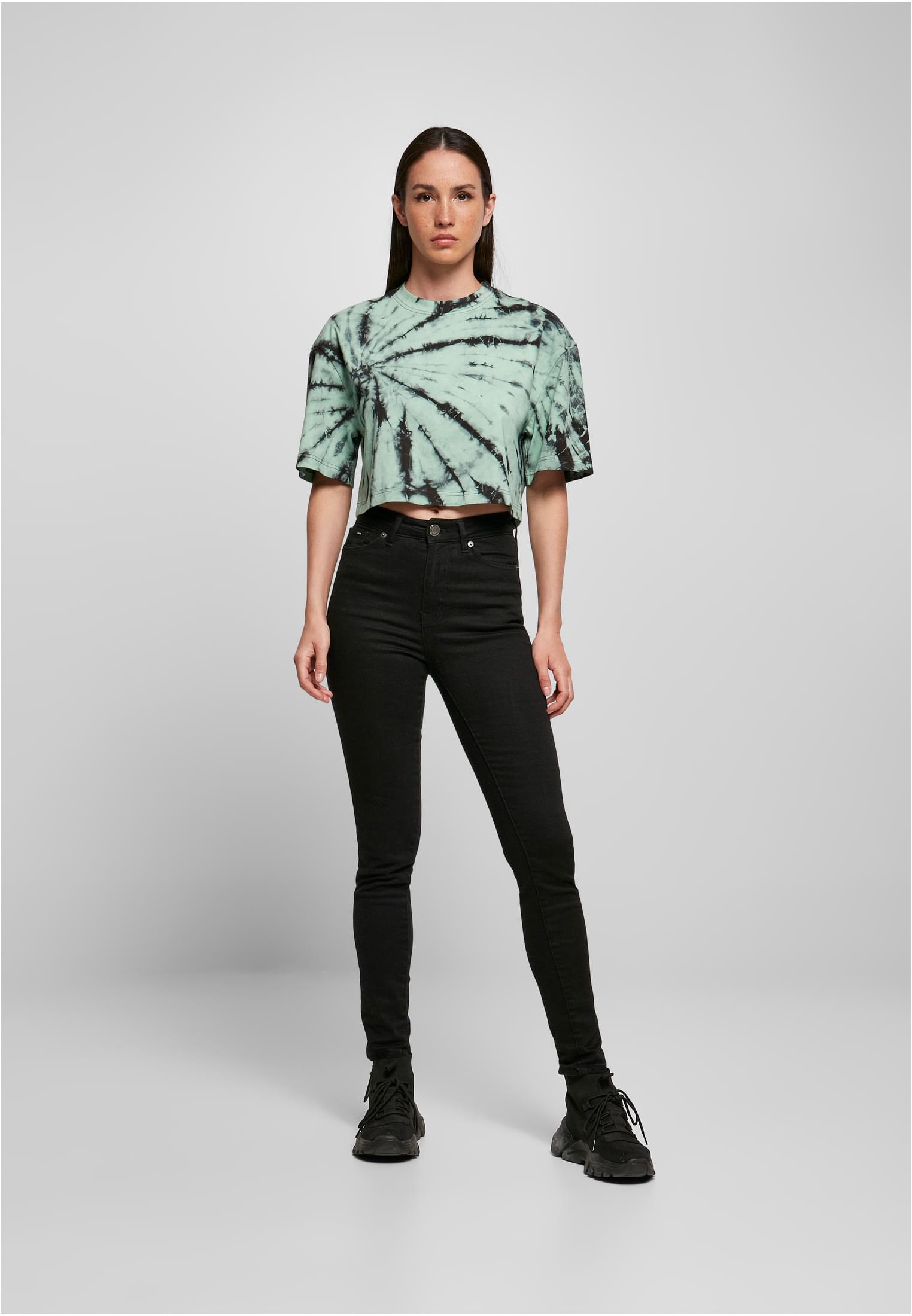Ladies Oversized Cropped Tie Dye Tee black/ghostgreen 3XL - variant image 4