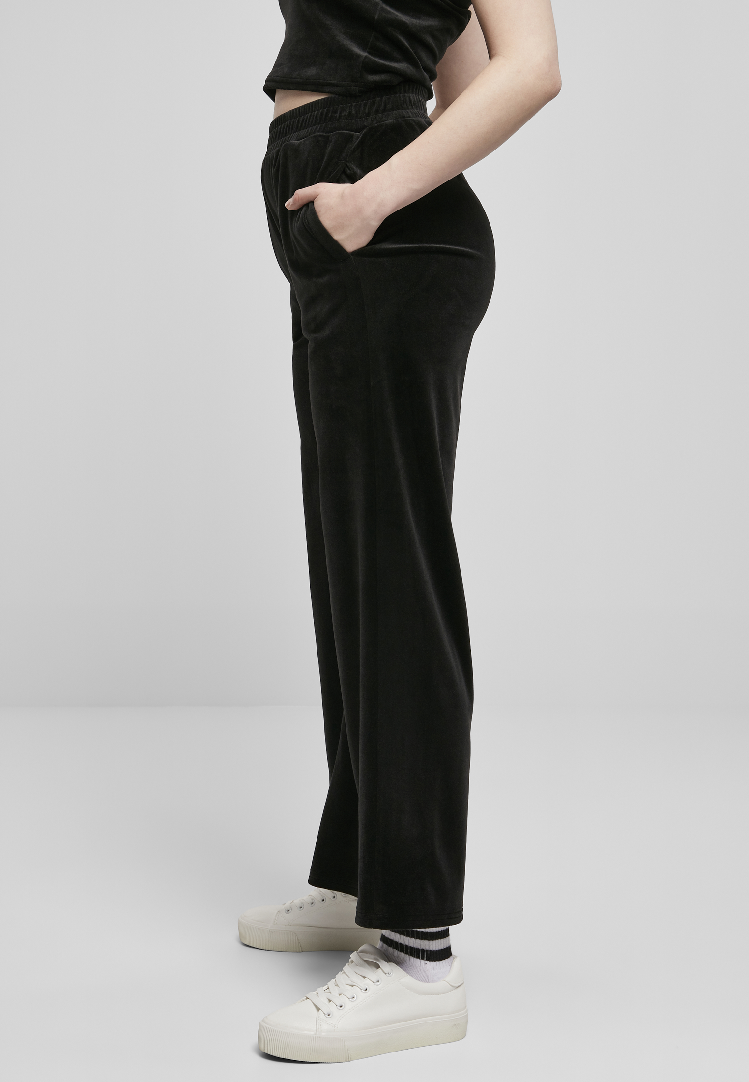 Ladies High Waist Straight Velvet Sweatpants black 3XL - variant image 1