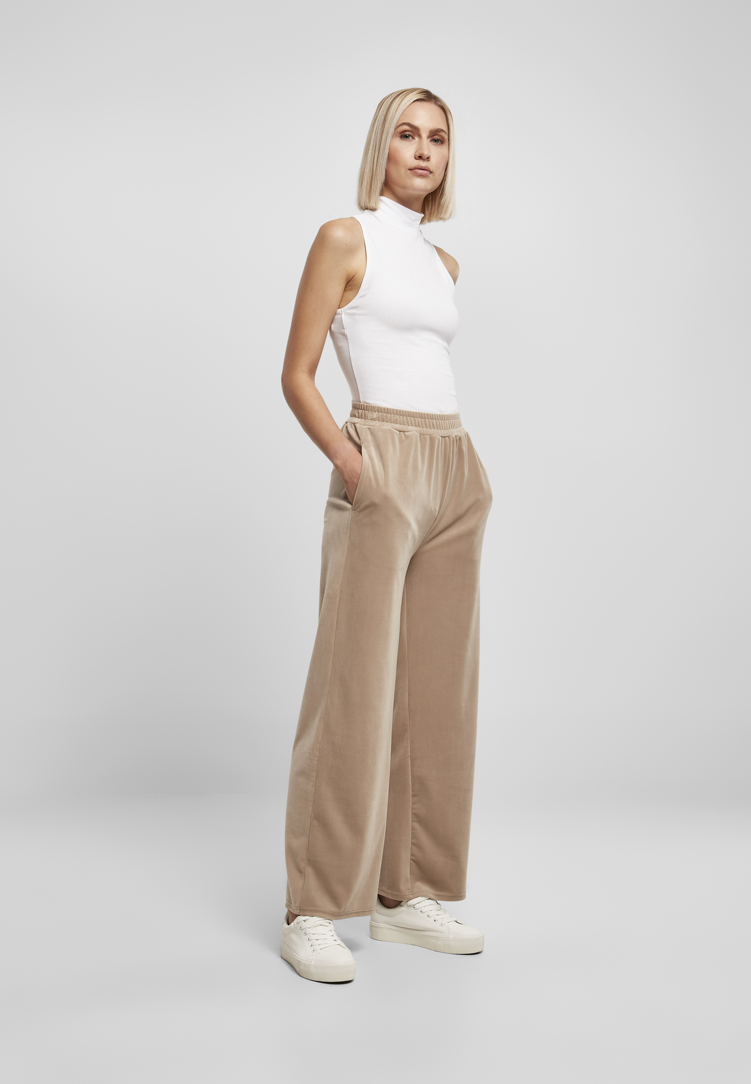 Ladies High Waist Straight Velvet Sweatpants softtaupe 3XL - variant image 4
