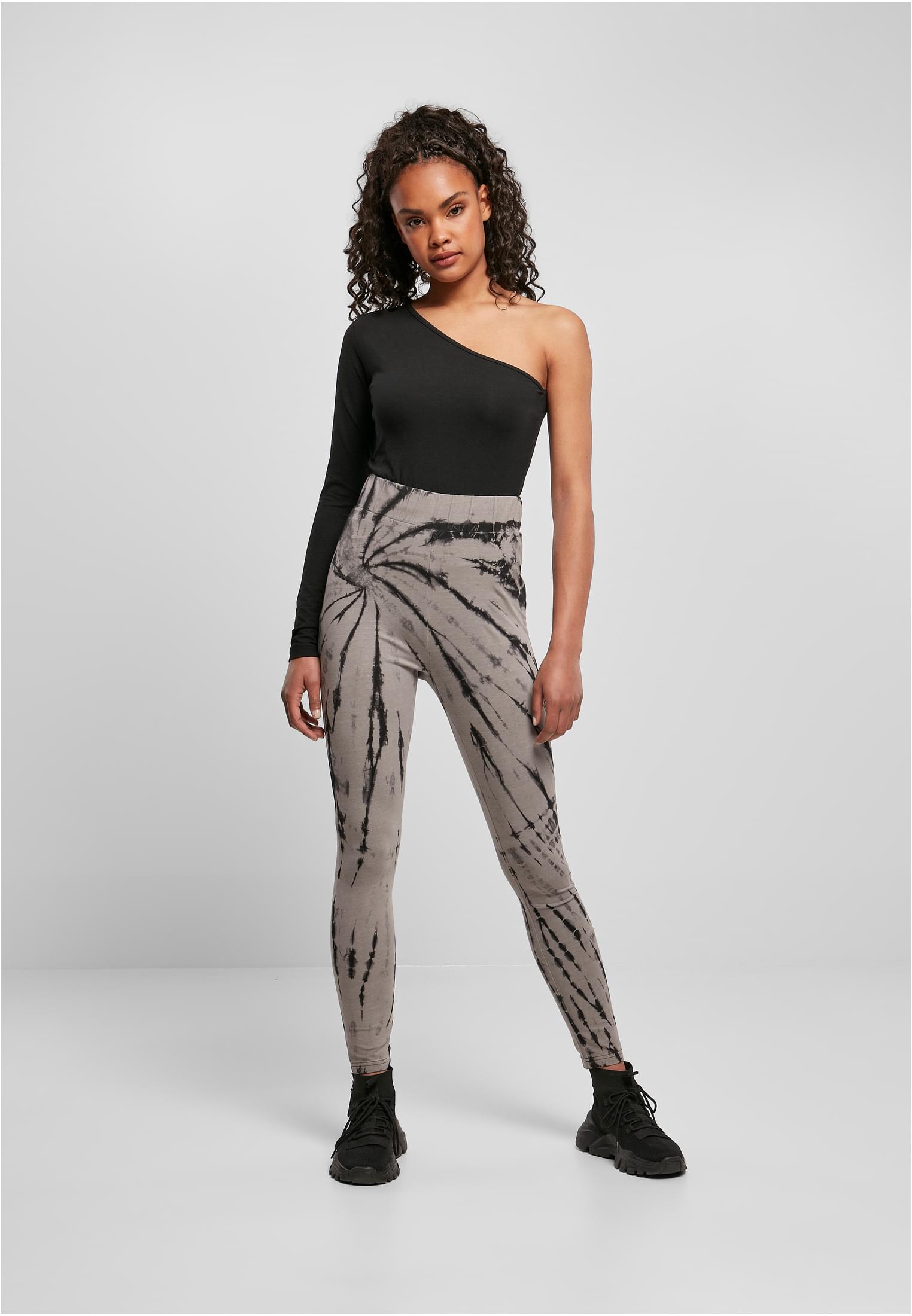Ladies Cotton Tie Dye High Waist Leggings black/asphalt 3XL - variant image 4