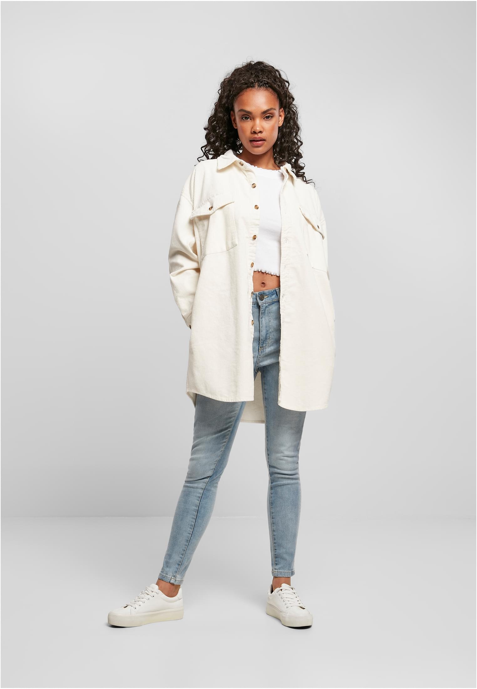 Ladies Long Corduroy Overshirt whitesand 3XL - variant image 4